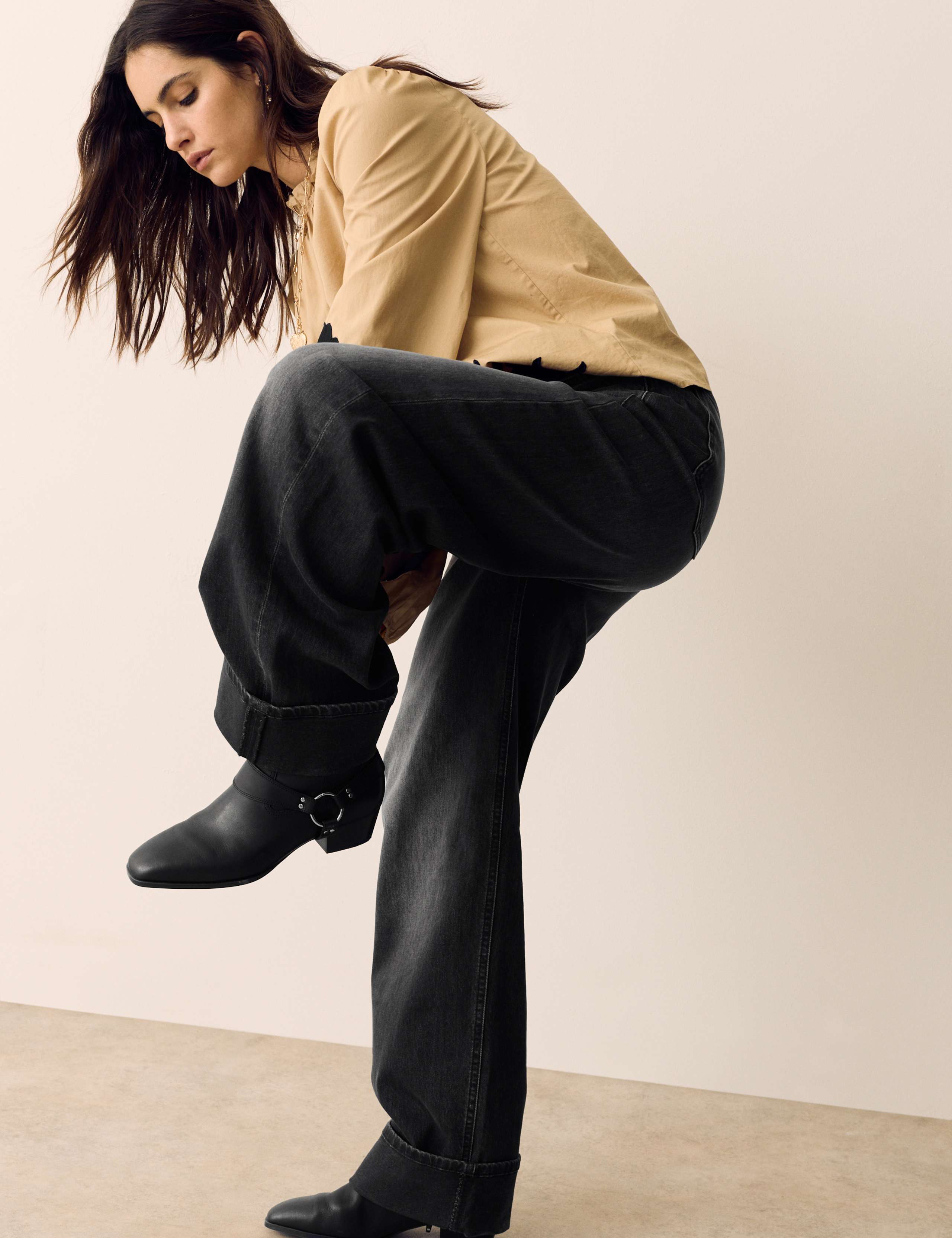 High Waisted Straight Leg Turn Up Jeans 6 of 6