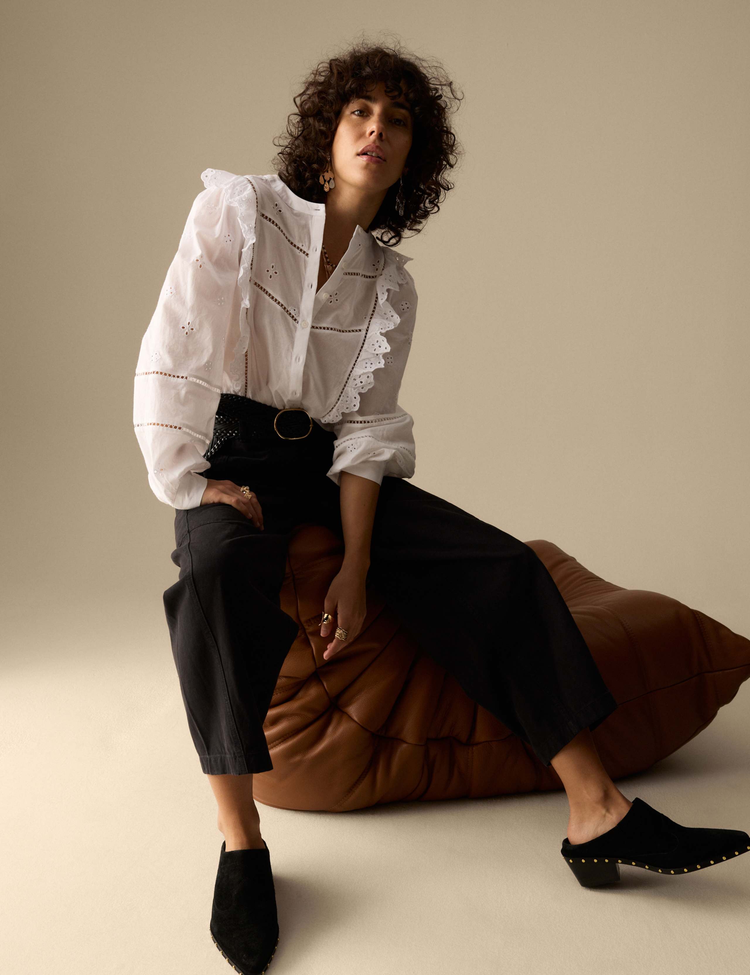 Pure Cotton Seam Detail Barrel Leg Trousers 3 of 5