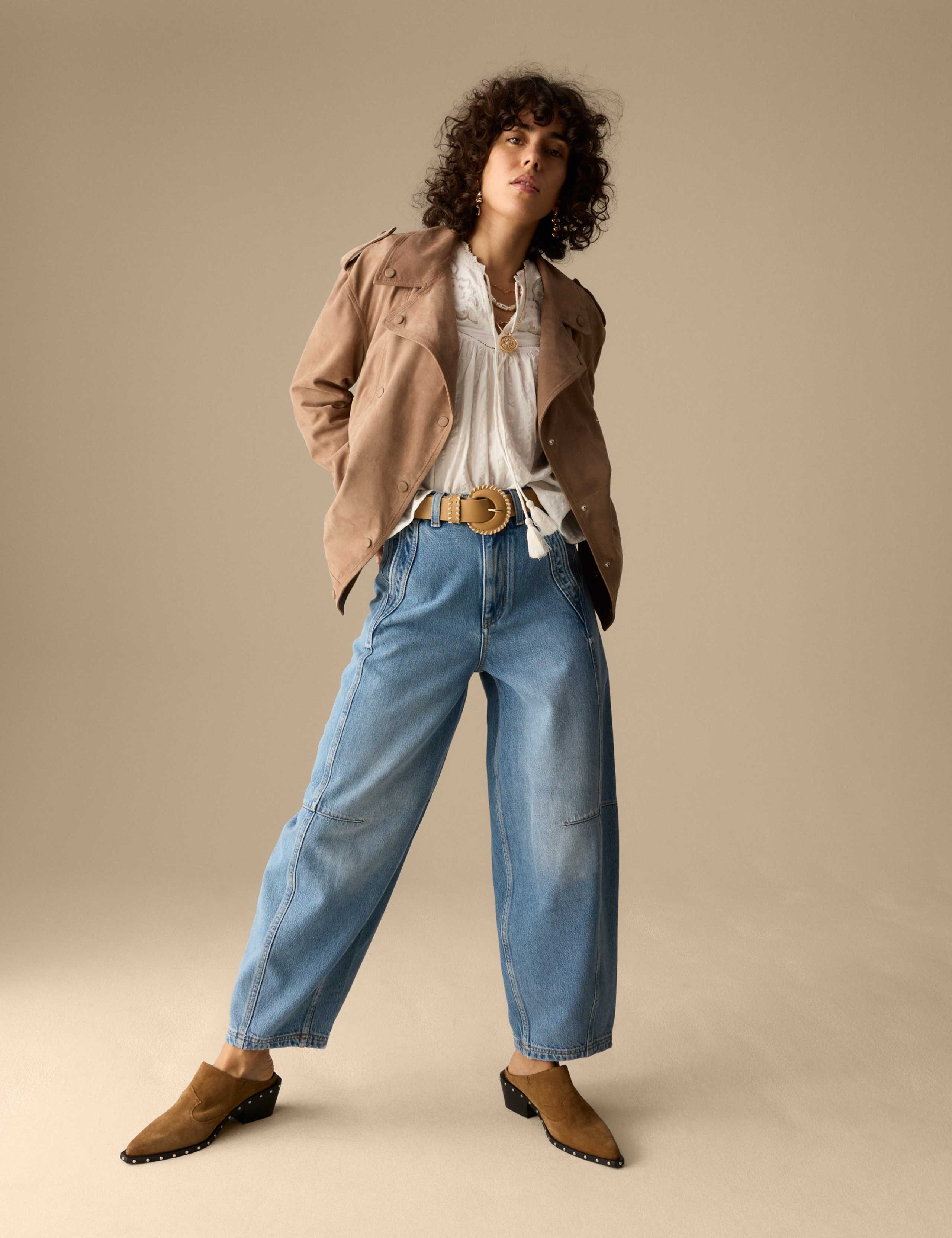 Lyocell Blend High Waisted Barrel Ankle Grazer Jeans 3 of 5