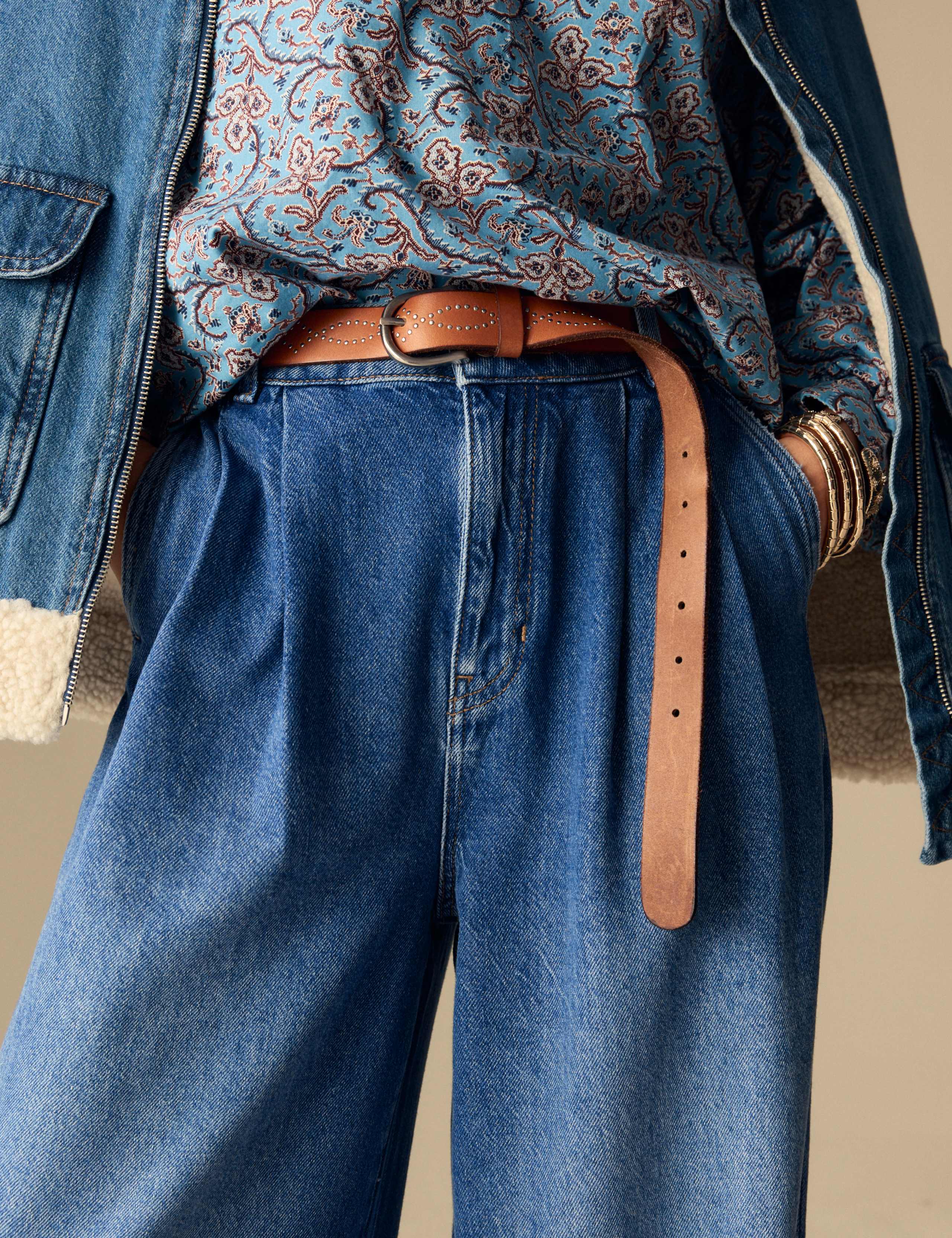 Lyocell Rich Pleat Front Wide Leg Jeans 3 of 5