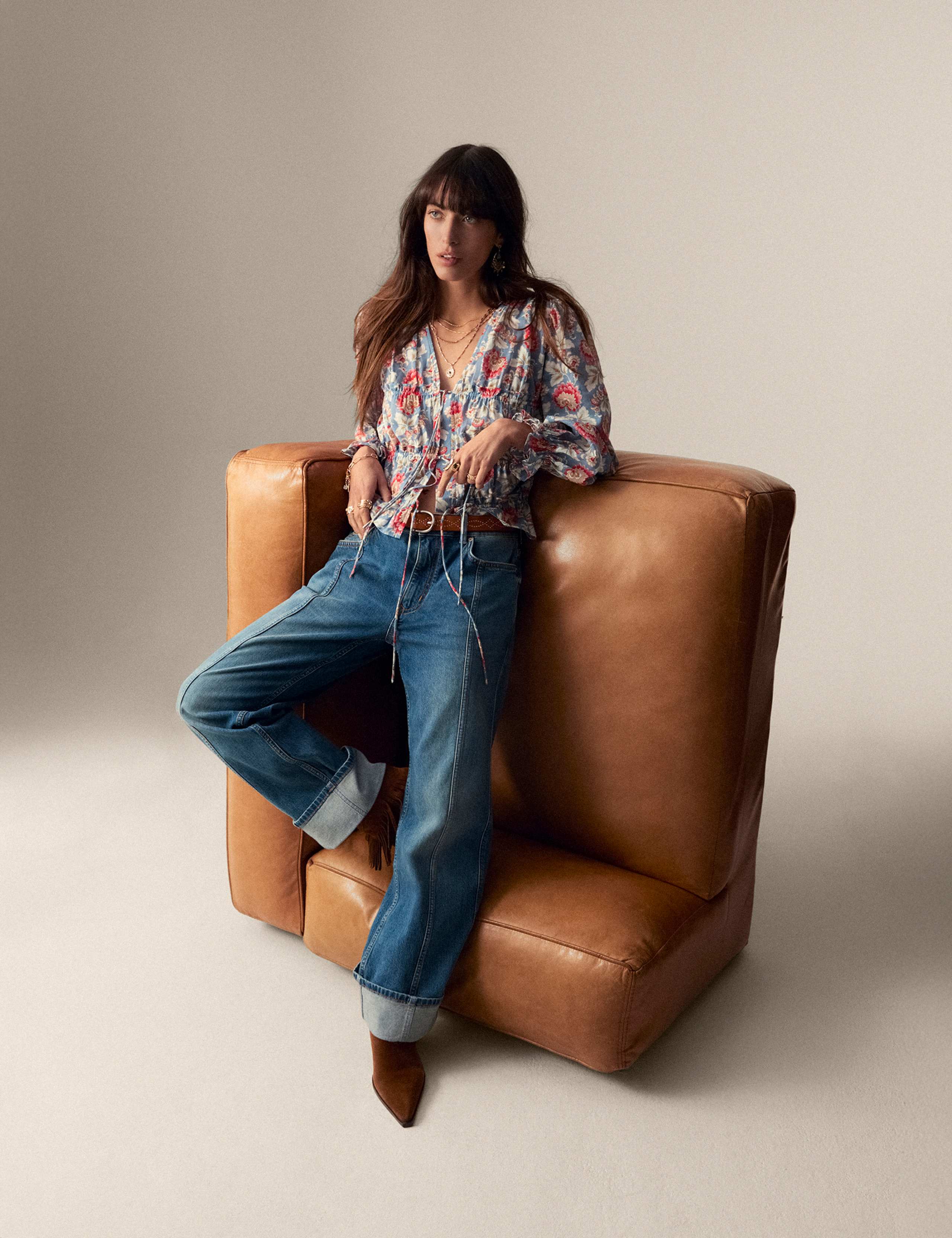 High Waisted Straight Leg Turn Up Jeans 1 of 5