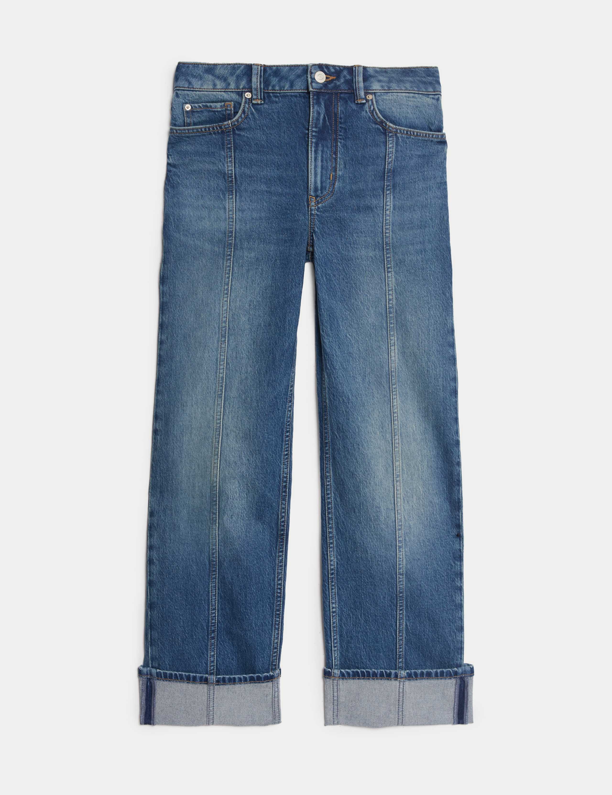 High Waisted Straight Leg Turn Up Jeans 2 of 5