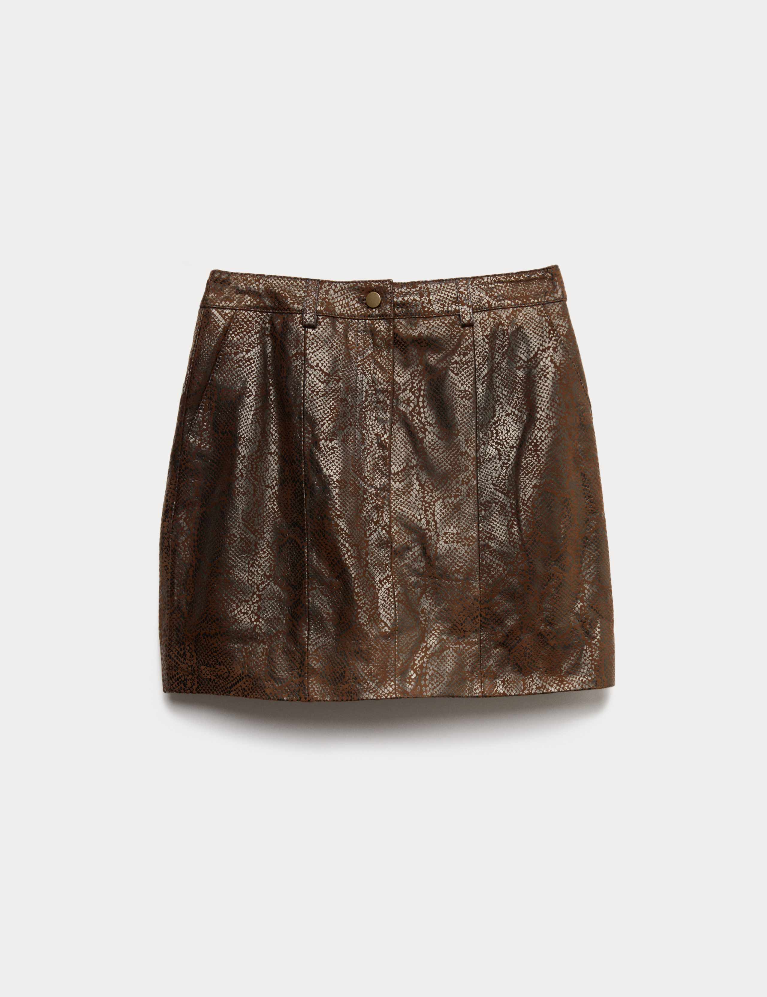 Leather Snake Print Mini Skirt 2 of 5
