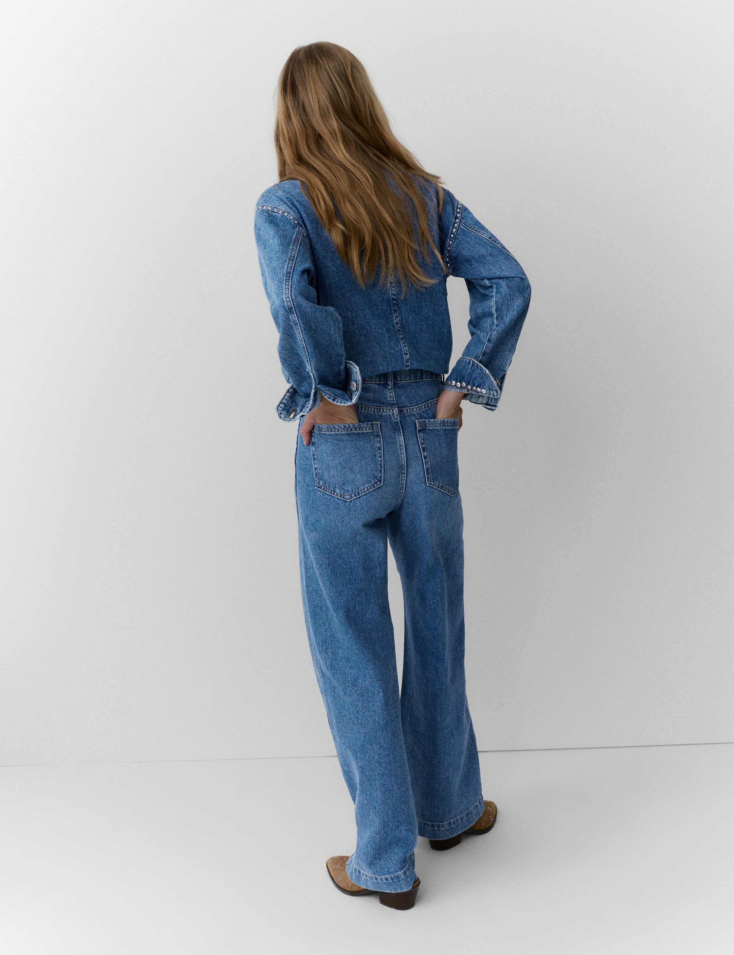 Denim Embellished Studded Wide Leg Jeans 5 of 6