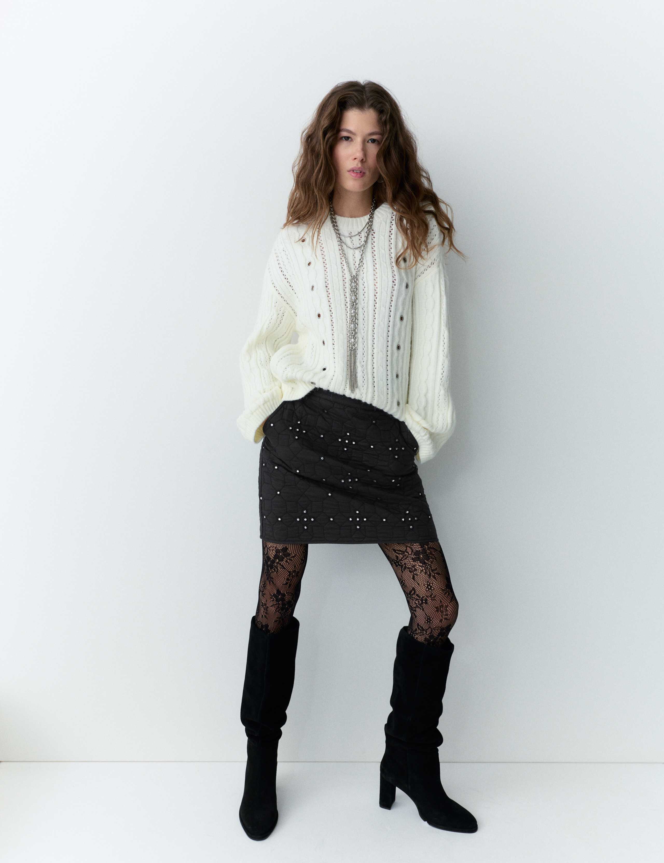 Mirror Quilted Embellished Mini Skirt 4 of 5