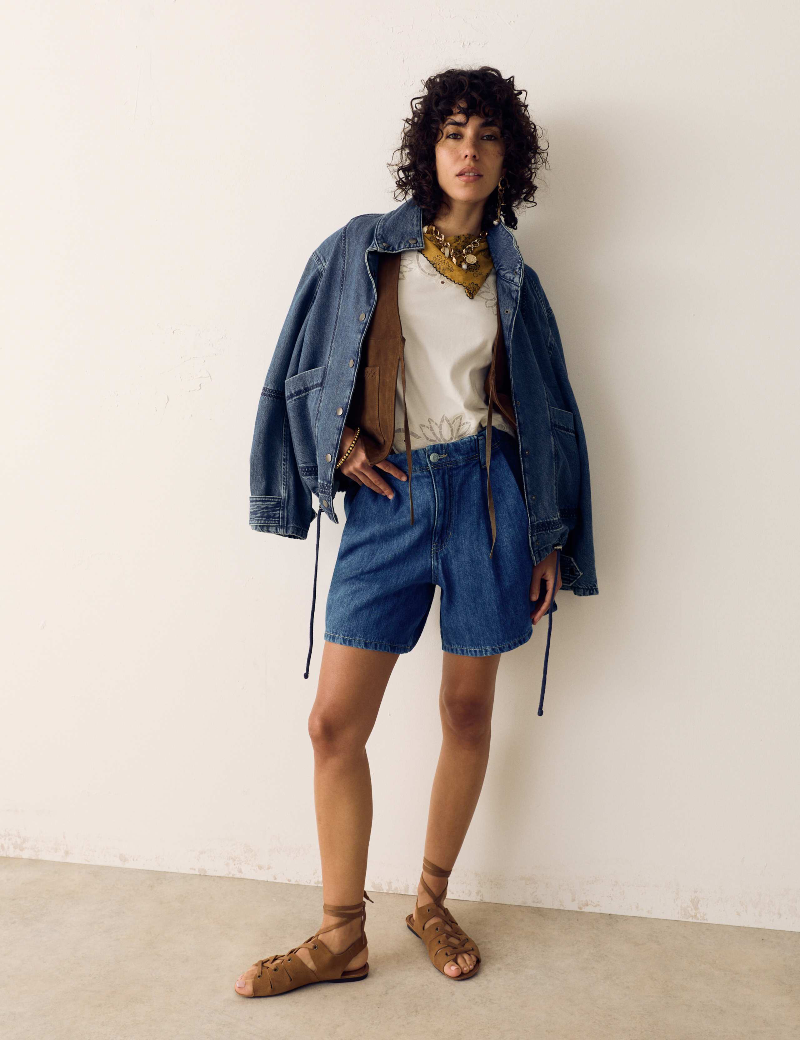 Pleat Front Denim Shorts 1 of 5