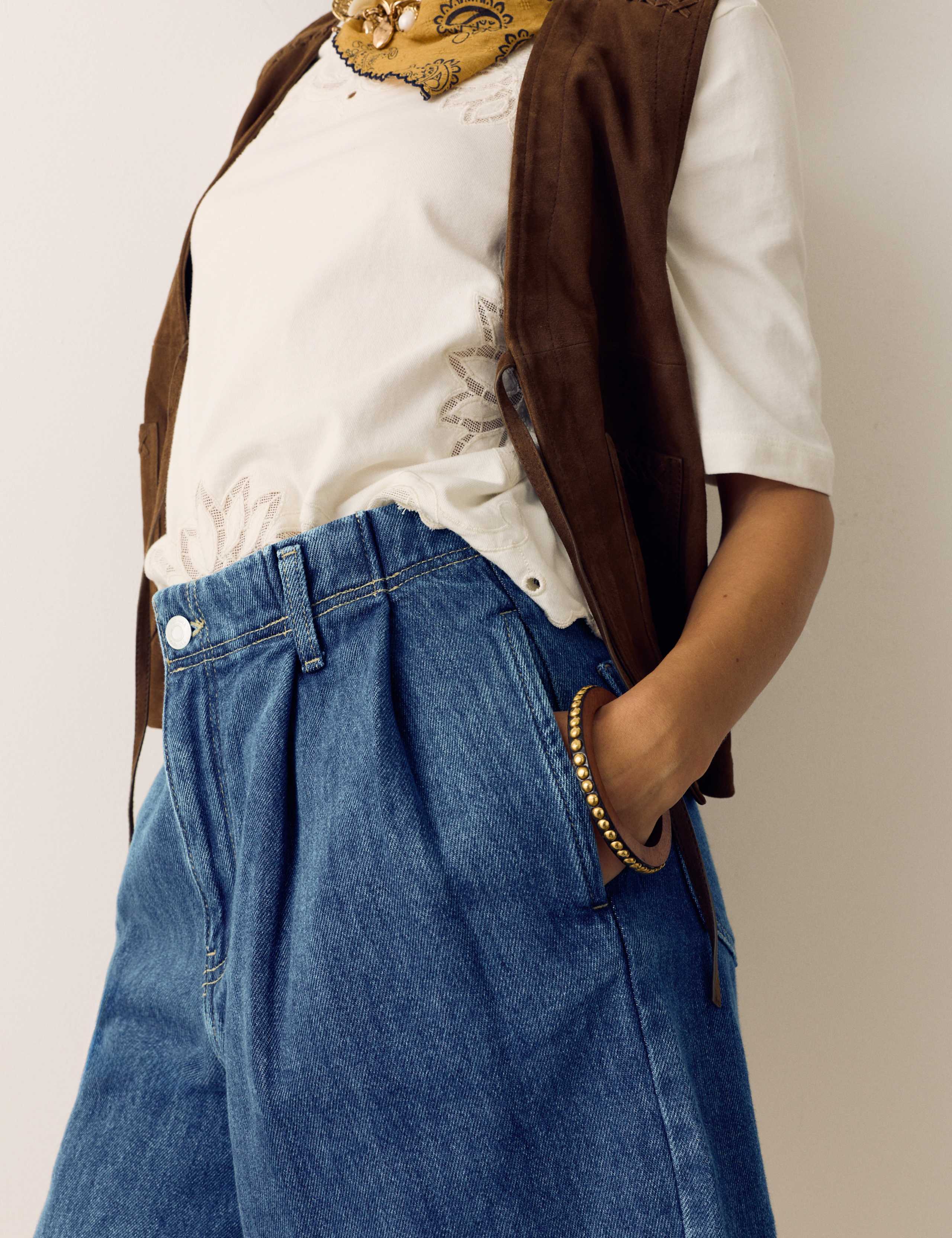 Pleat Front Denim Shorts 3 of 5