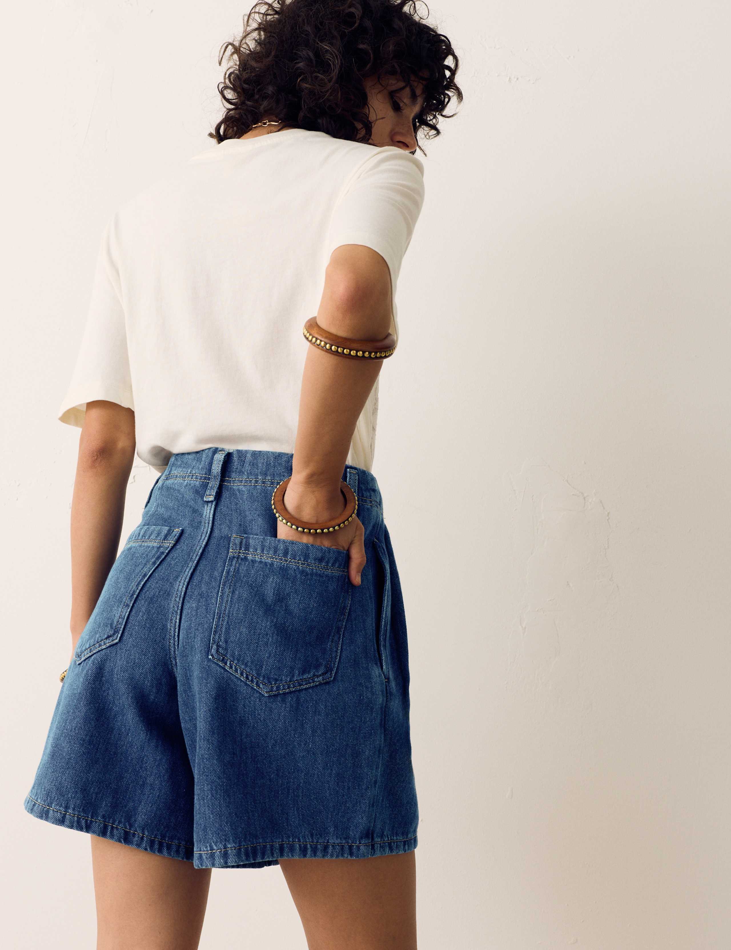 Pleat Front Denim Shorts 4 of 5