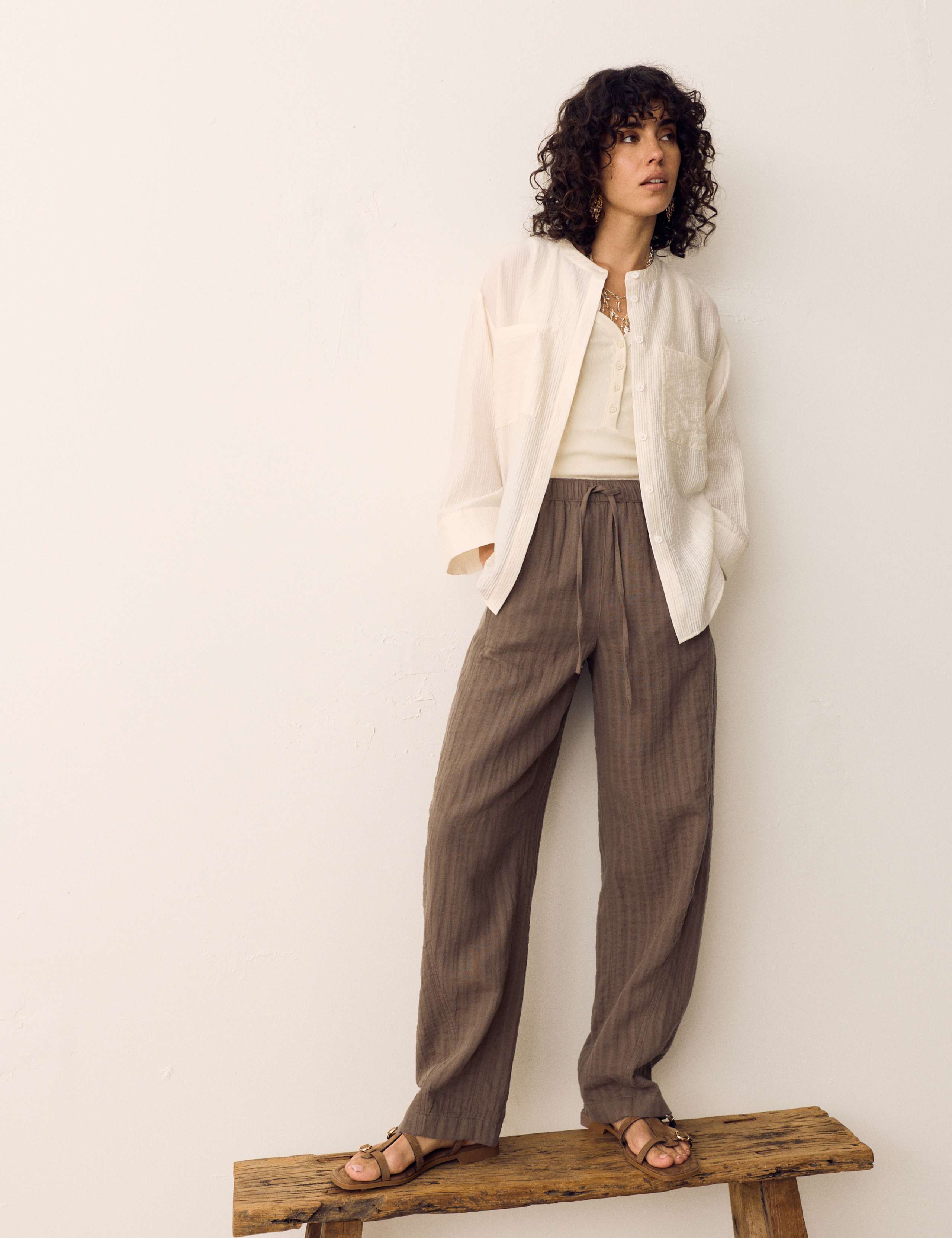 Striped Tapered Trousers with Linen 1 of 5