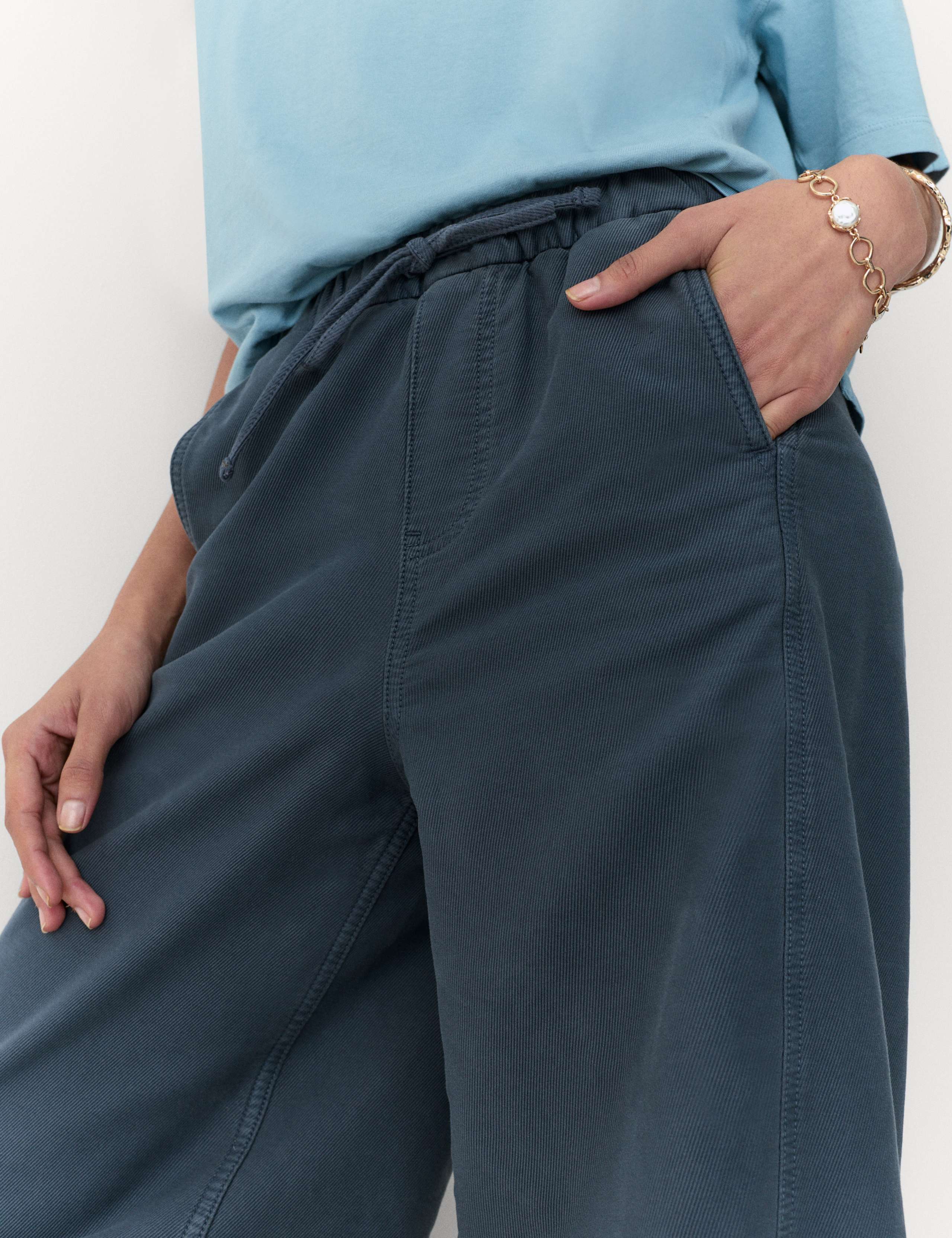 Cotton Rich Drawstring Barrel Leg Trousers 3 of 5