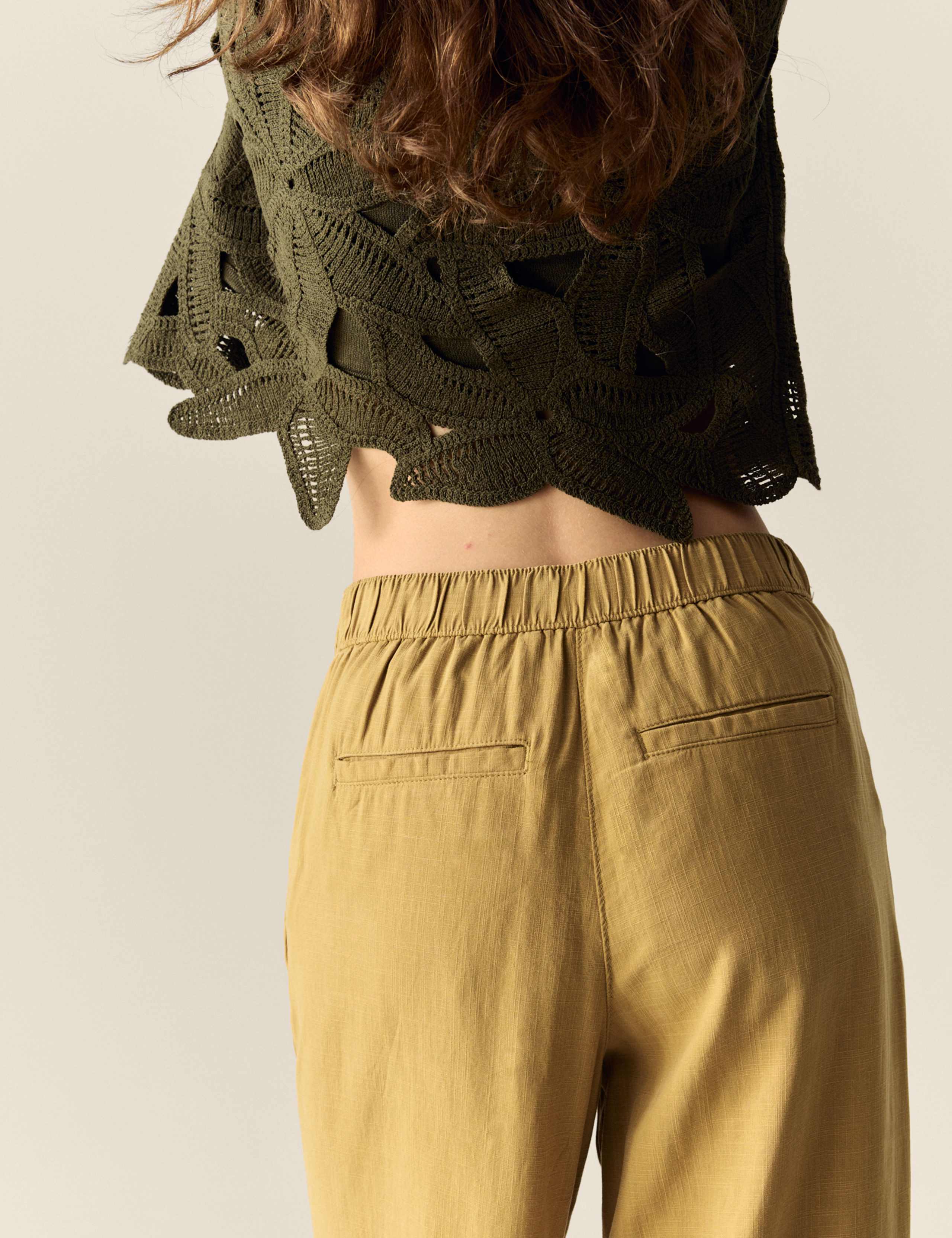 Linen Blend Pleat Front Tapered Trousers 4 of 5