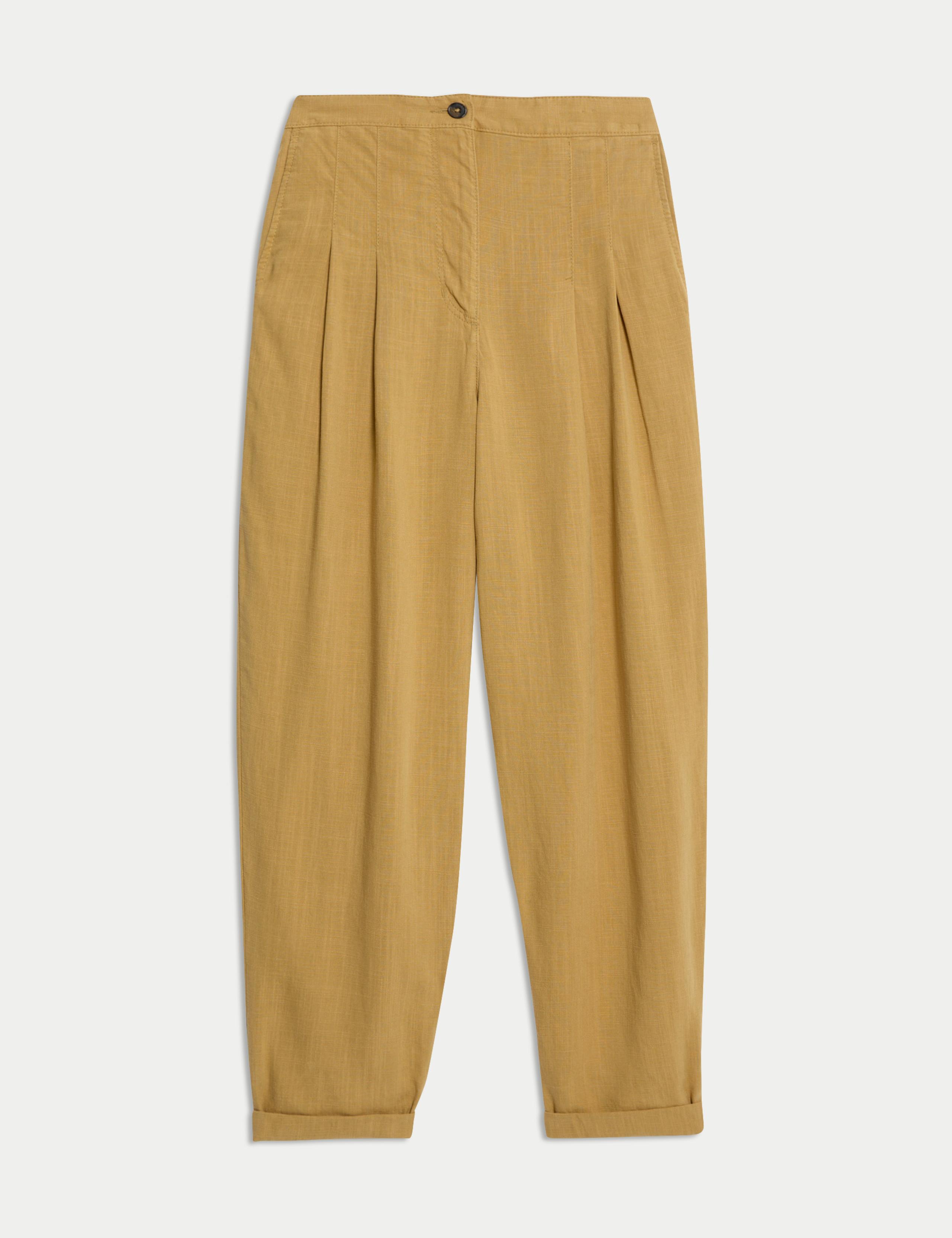 Linen Blend Pleat Front Tapered Trousers 2 of 5