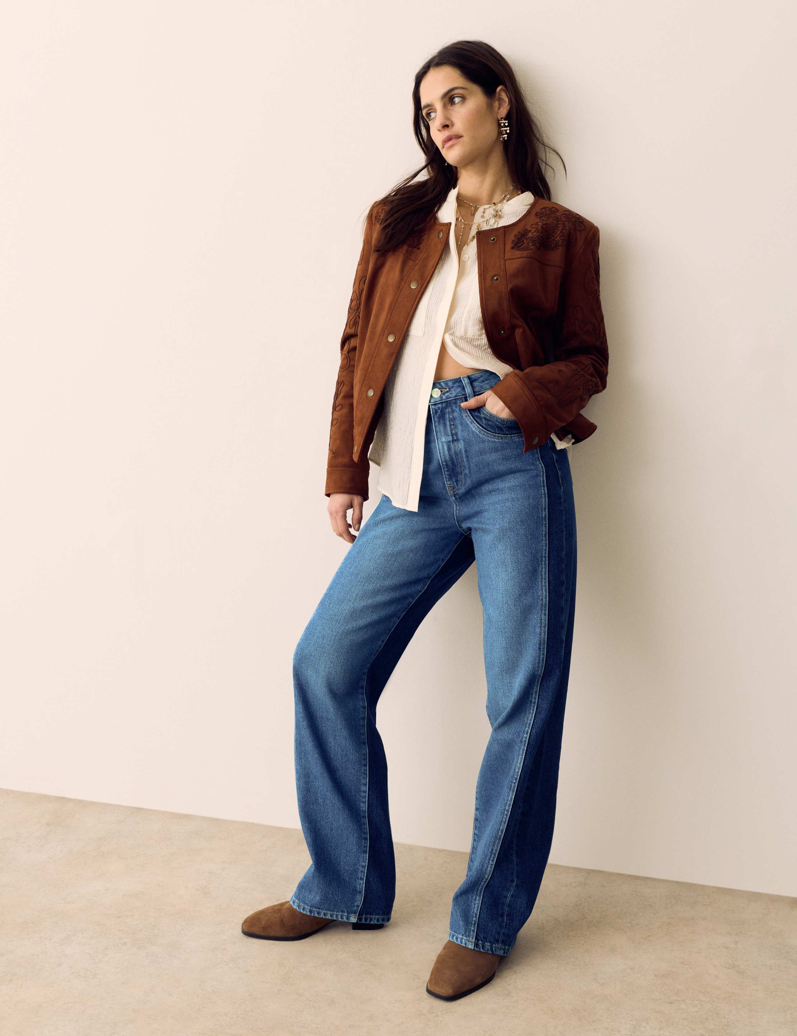 Two Tone High Waisted Straight Leg Jeans 1 of 7