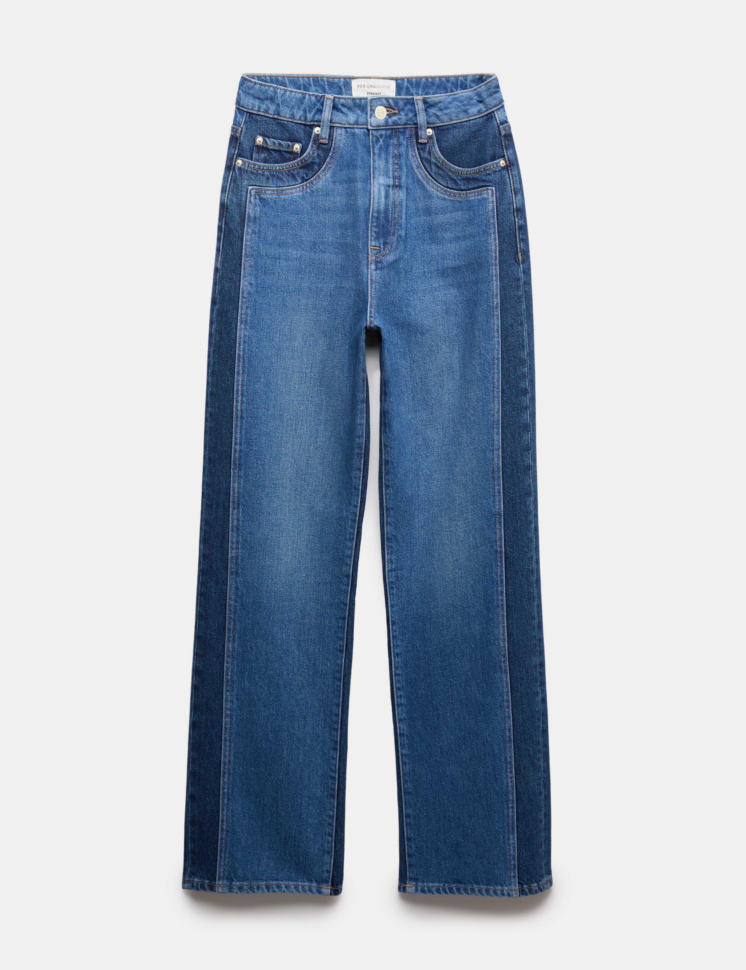 Two Tone High Waisted Straight Leg Jeans 2 of 7