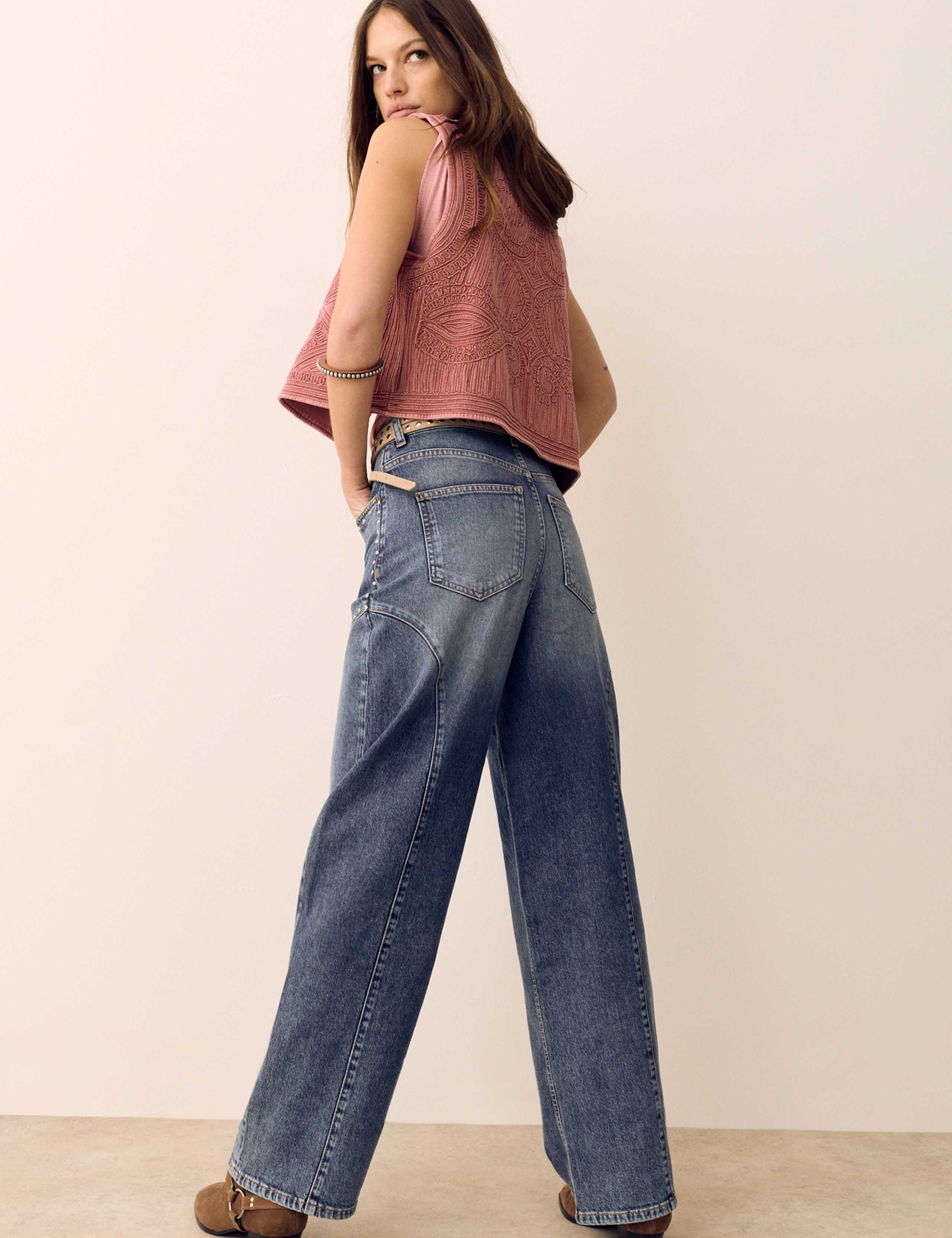 Western High Waisted Studded Tapered Jeans 3 of 7