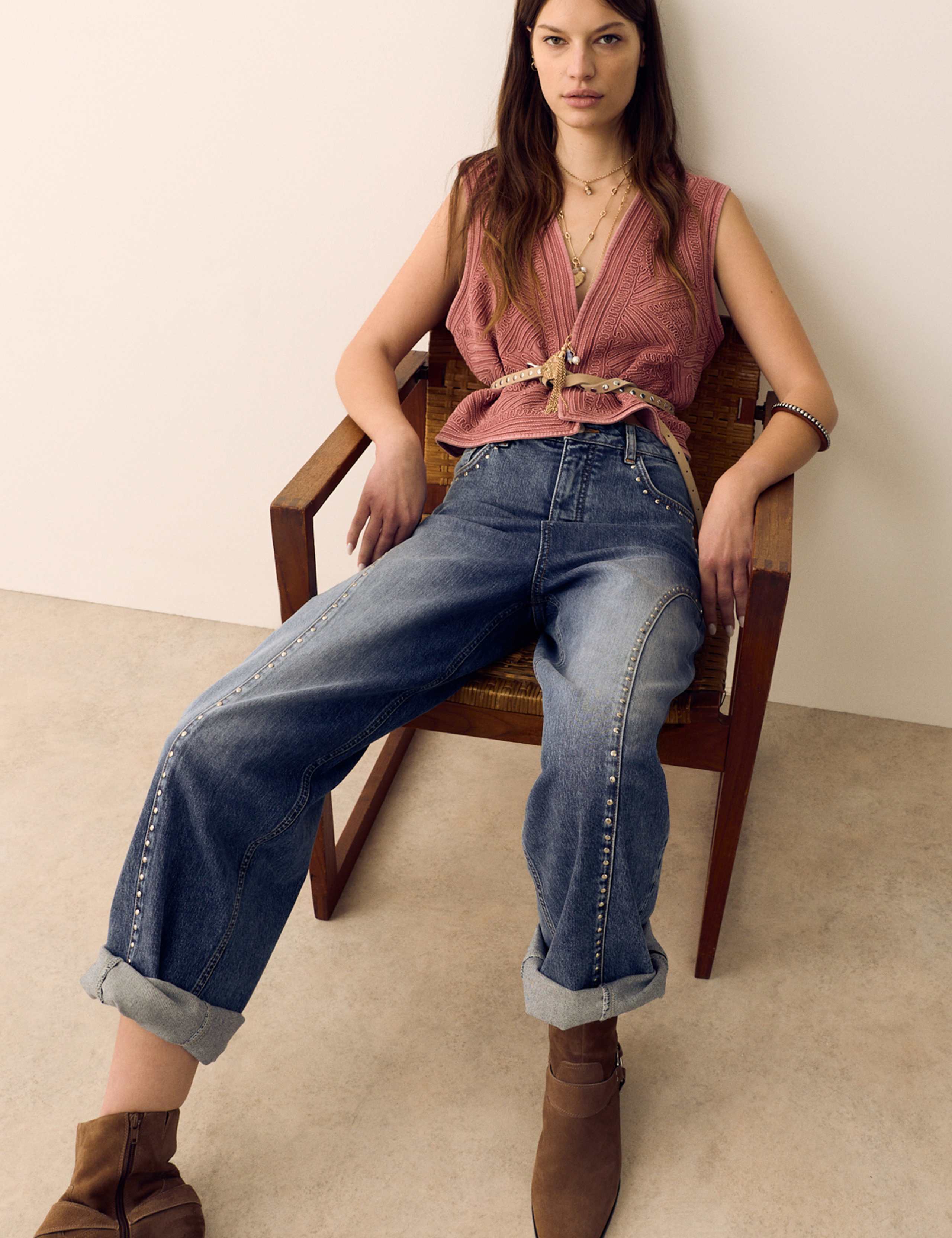 Western High Waisted Studded Tapered Jeans 4 of 7