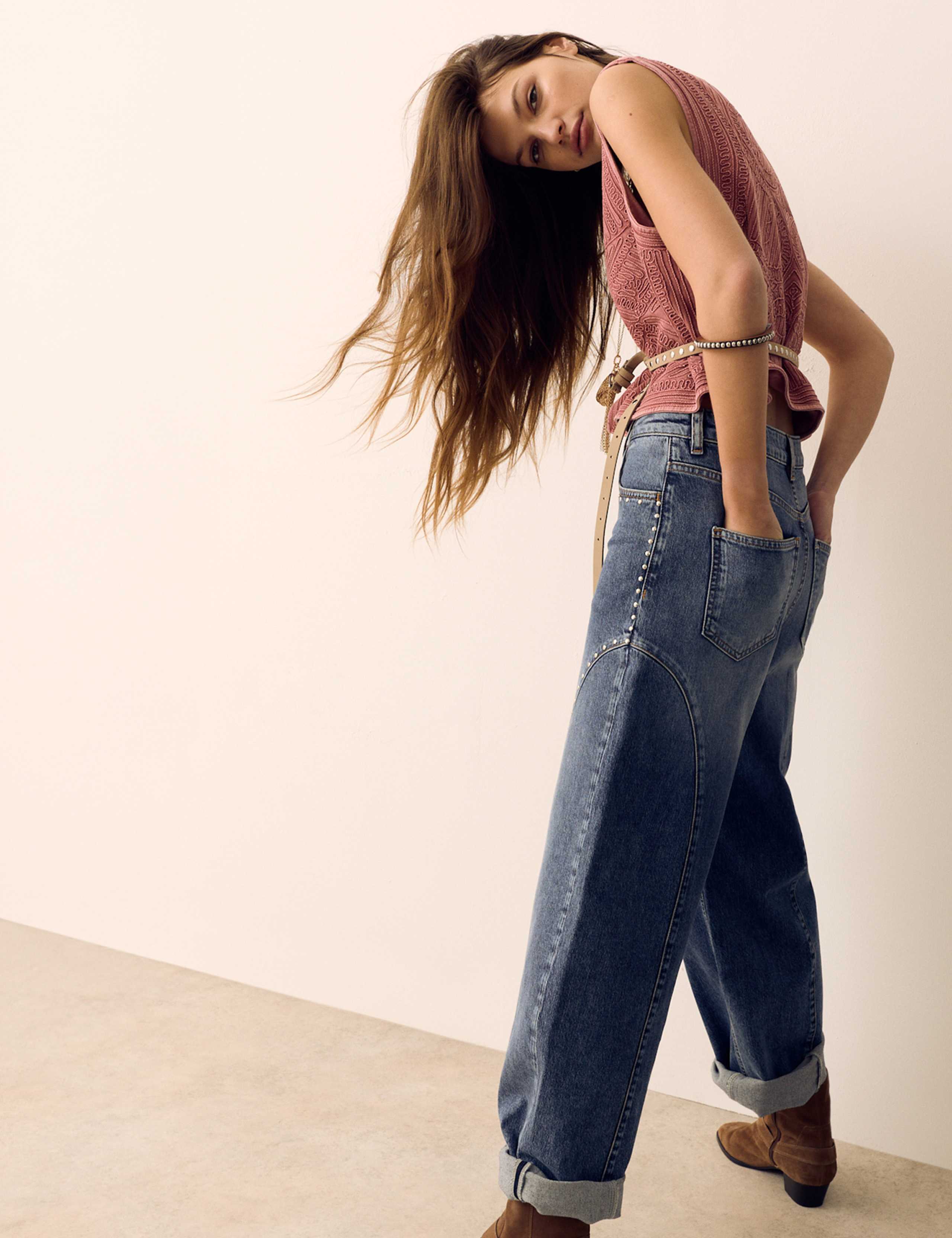 Western High Waisted Studded Tapered Jeans 6 of 7