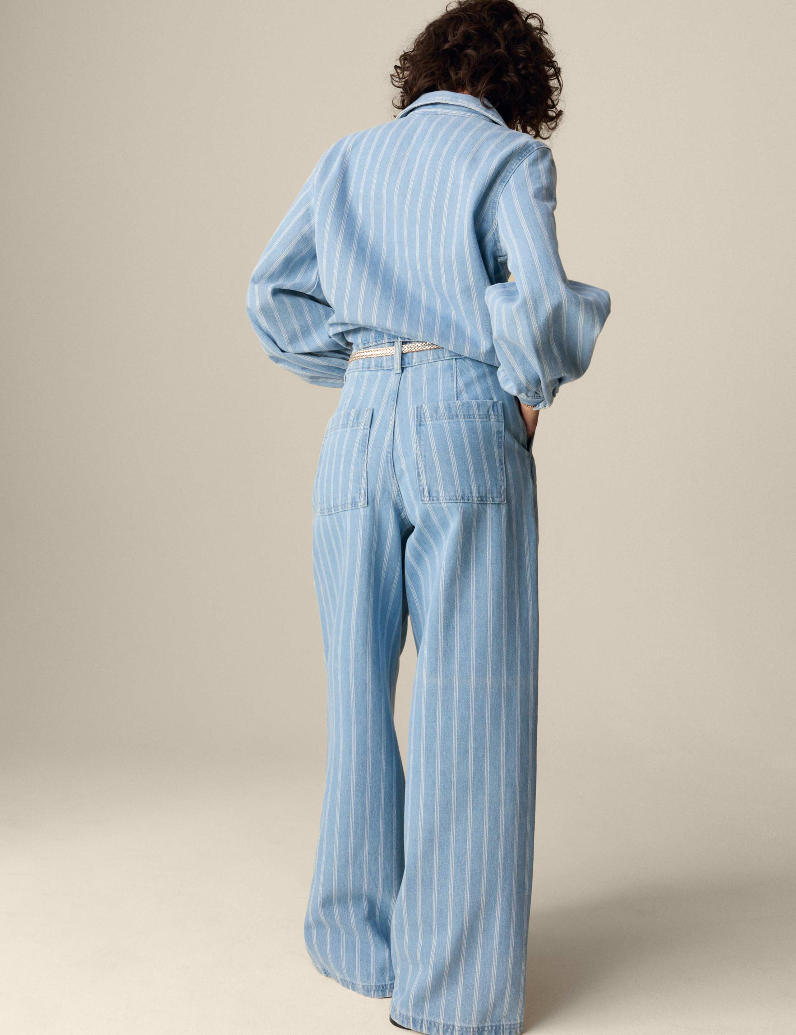 Pure Cotton Denim Striped Wide Leg 4 of 5