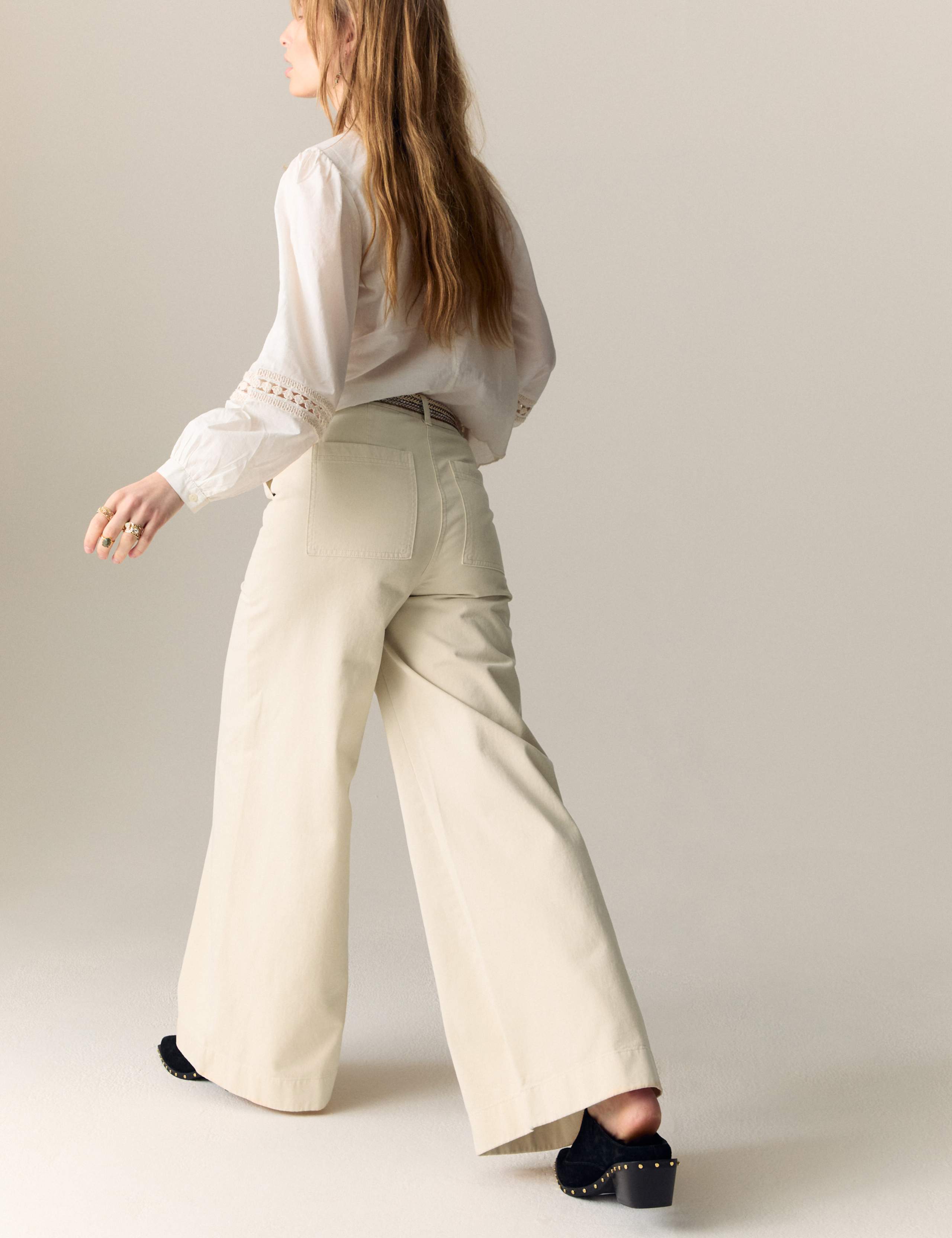 Pure Cotton Patch Pocket Wide Leg Trousers 1 of 6