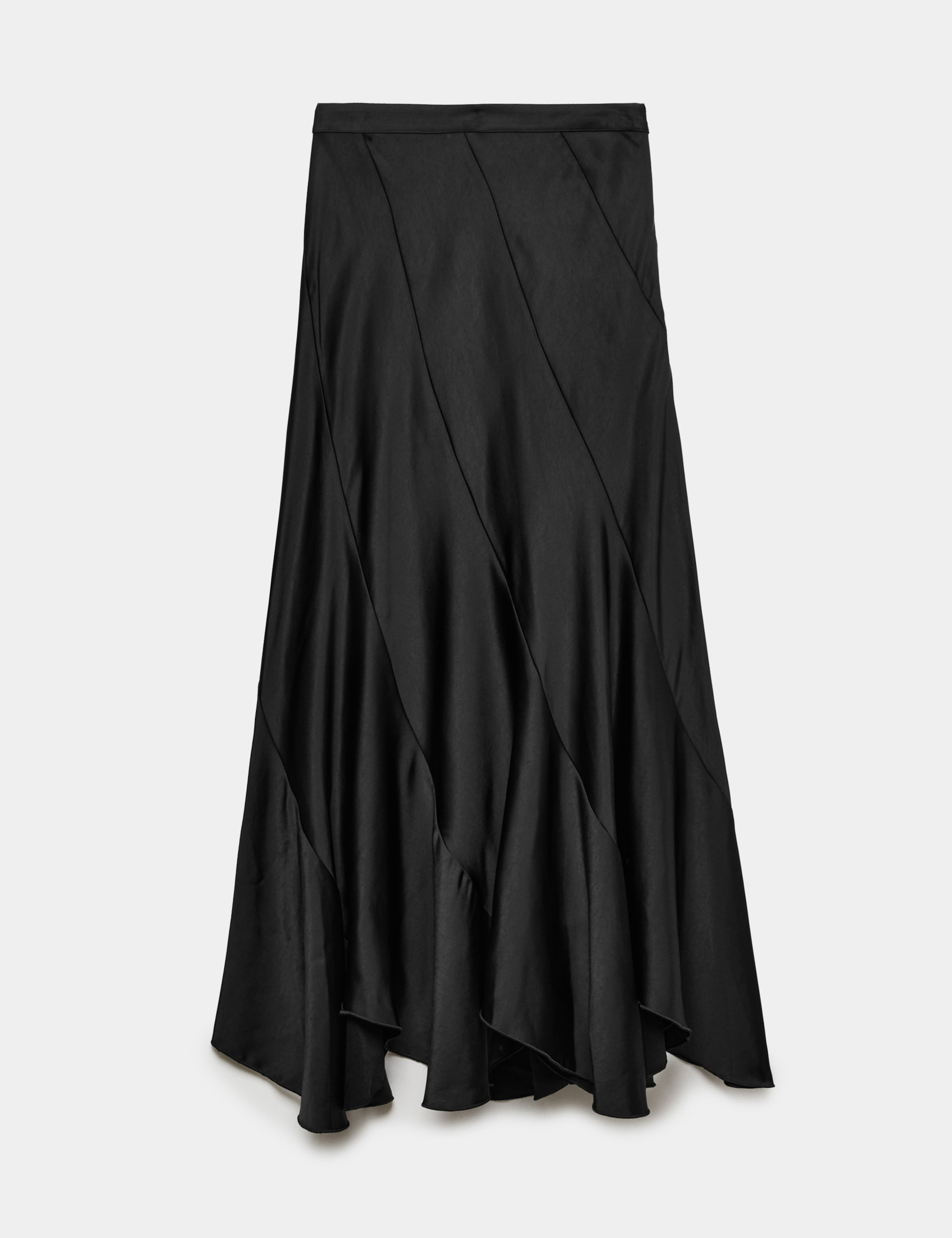 High Waisted Asymmetric Satin Maxi Skirt 2 of 6