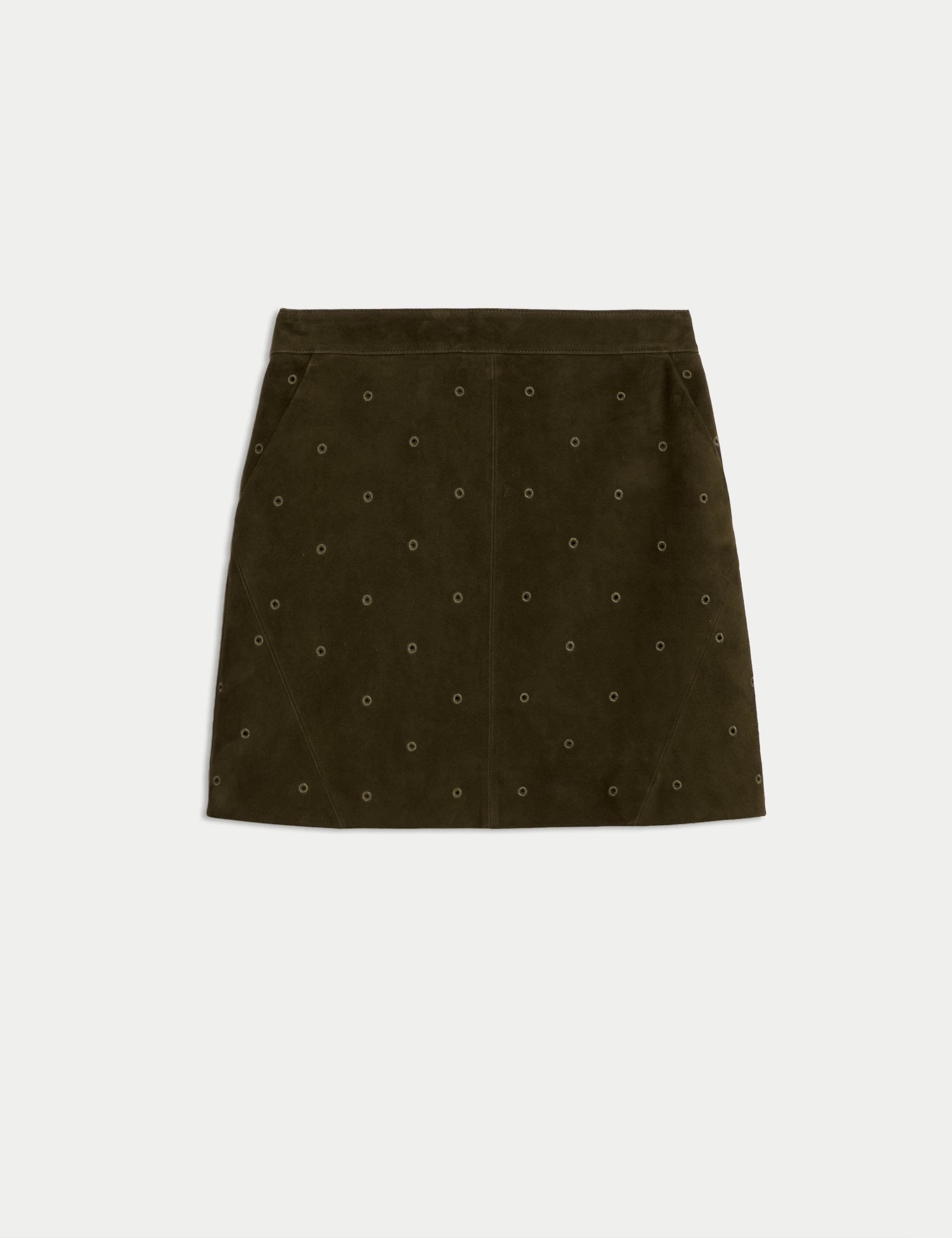 Suede Embroidered Mini Pencil Skirt 2 of 4