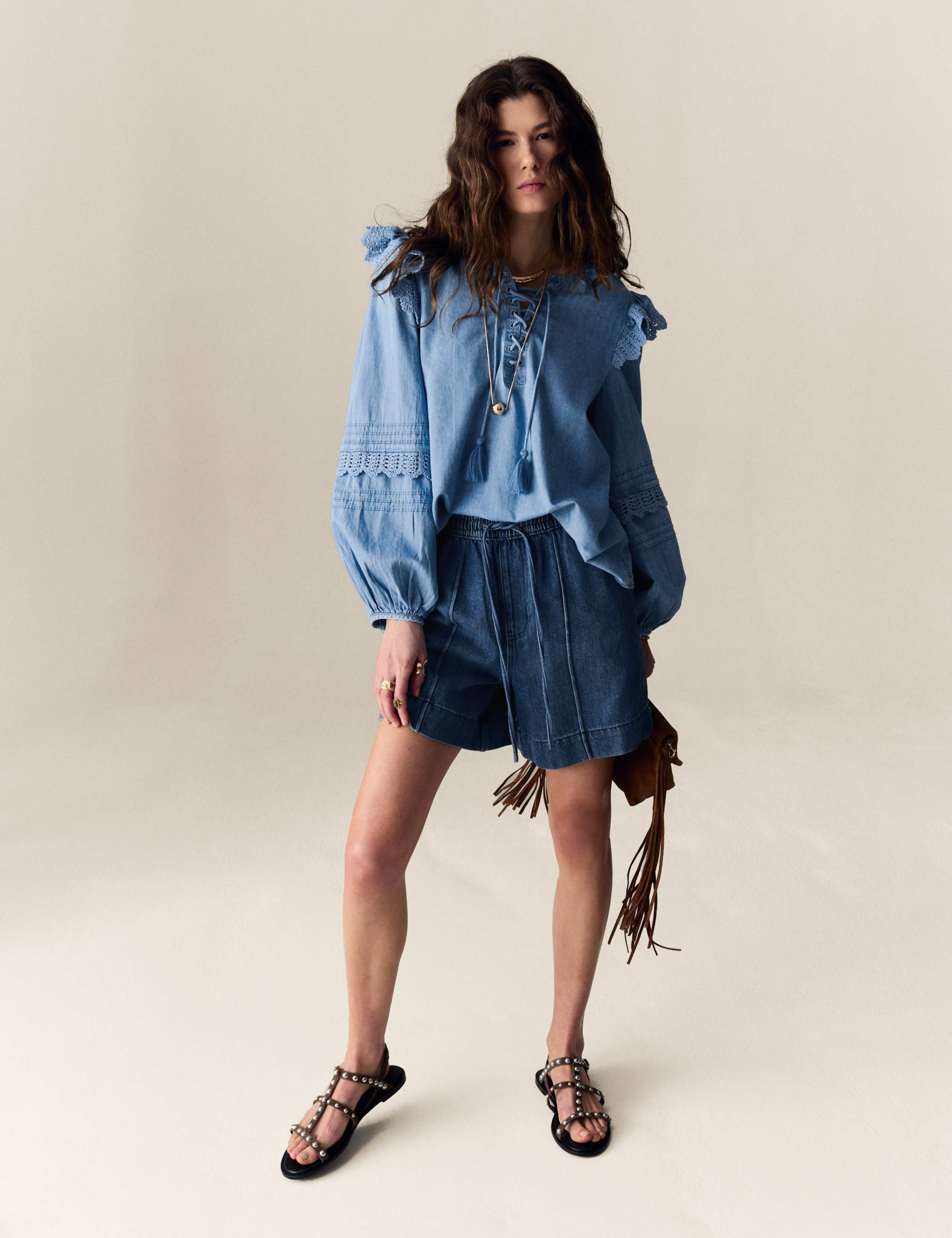 Denim High Waisted Seam Detail Shorts 4 of 6