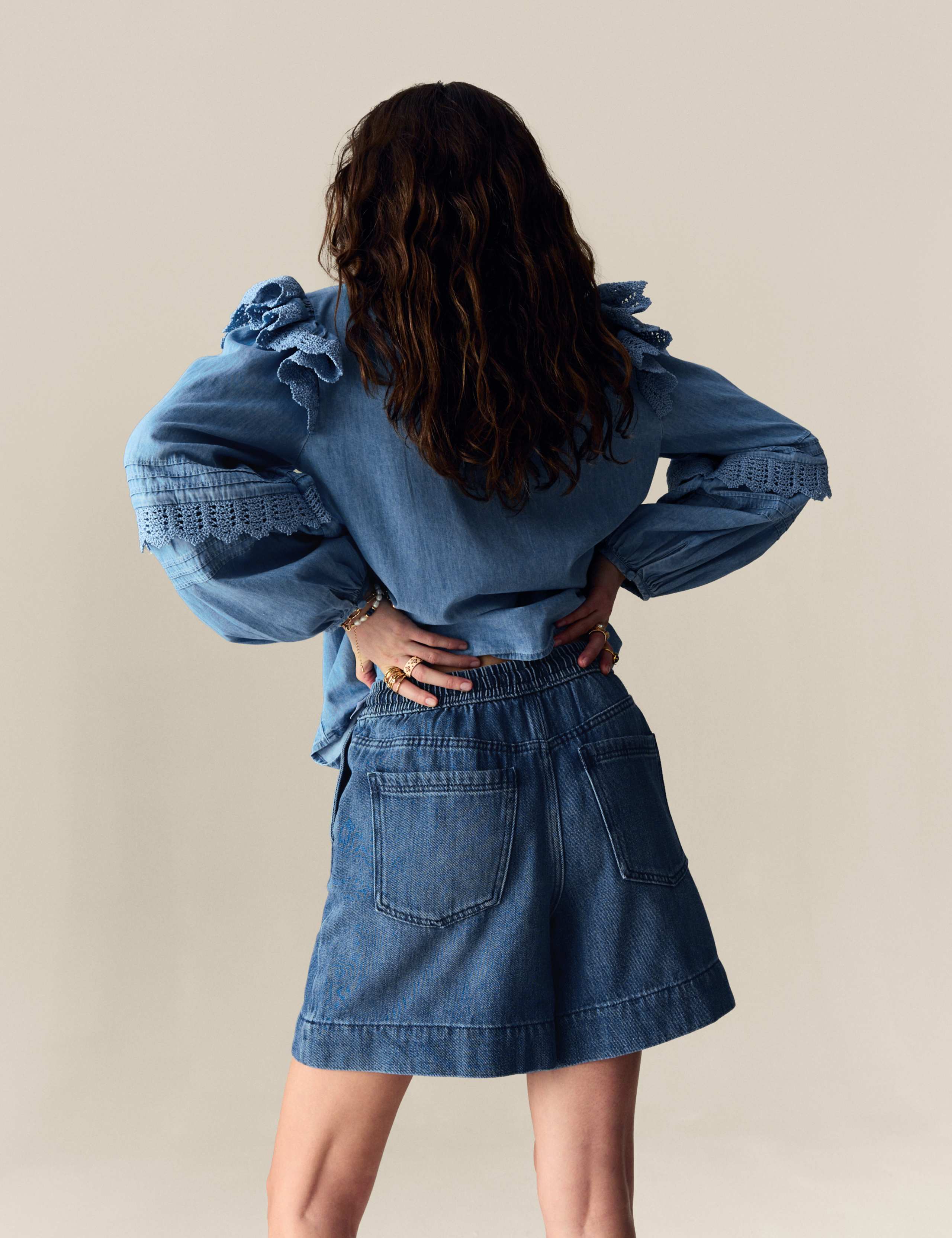 Denim High Waisted Seam Detail Shorts 5 of 6