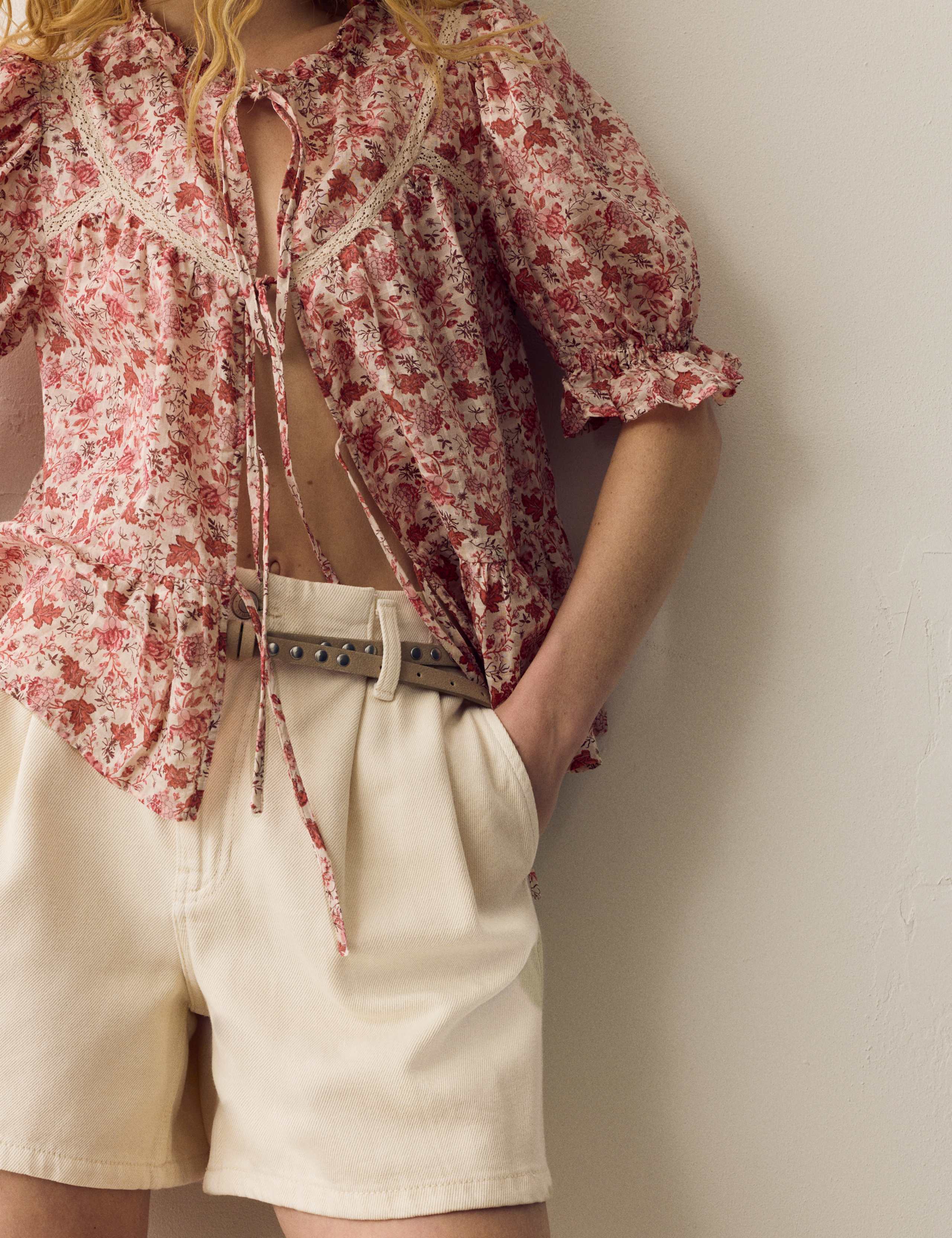 Cotton Rich Denim Pleated Shorts 3 of 5