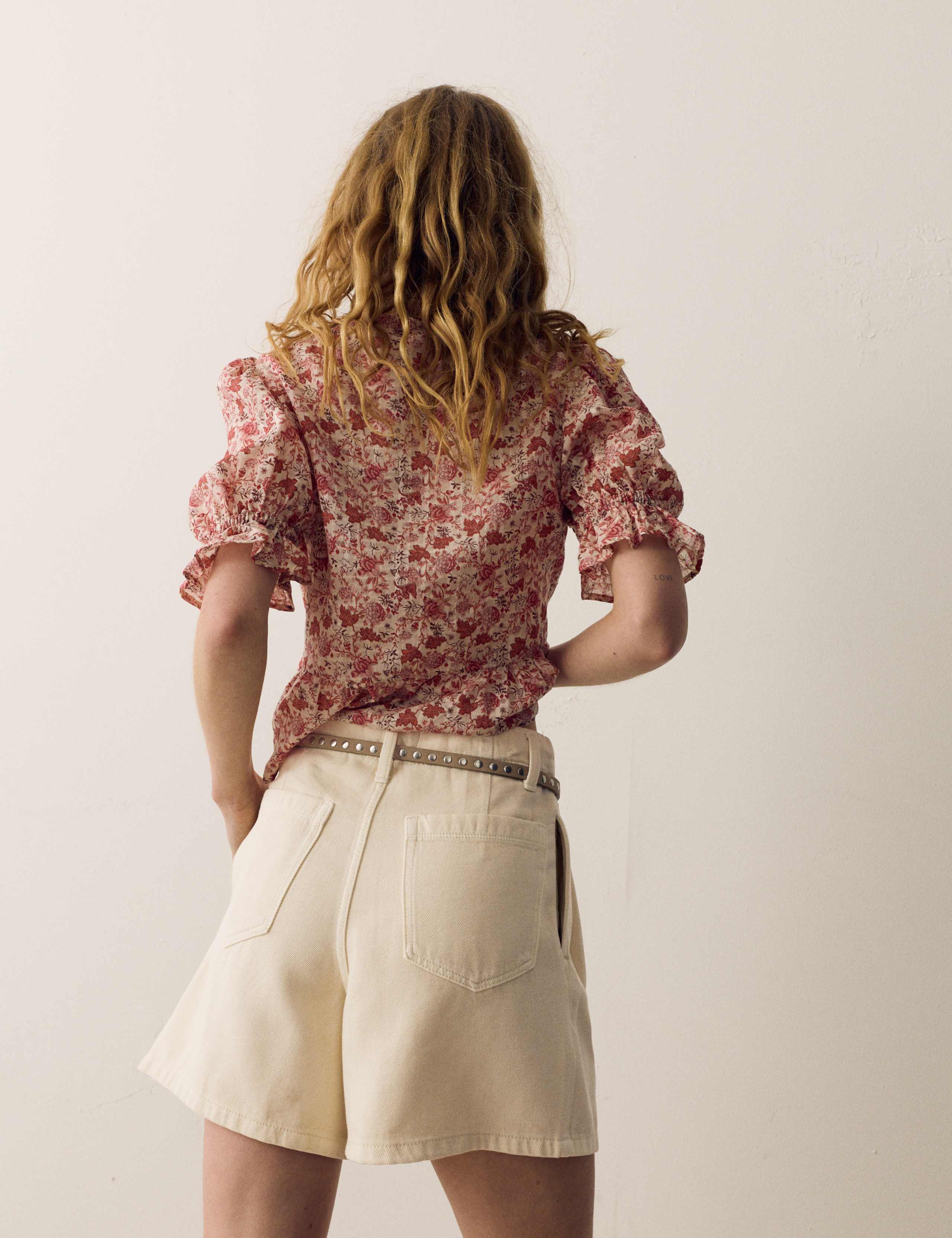 Cotton Rich Denim Pleated Shorts 4 of 5