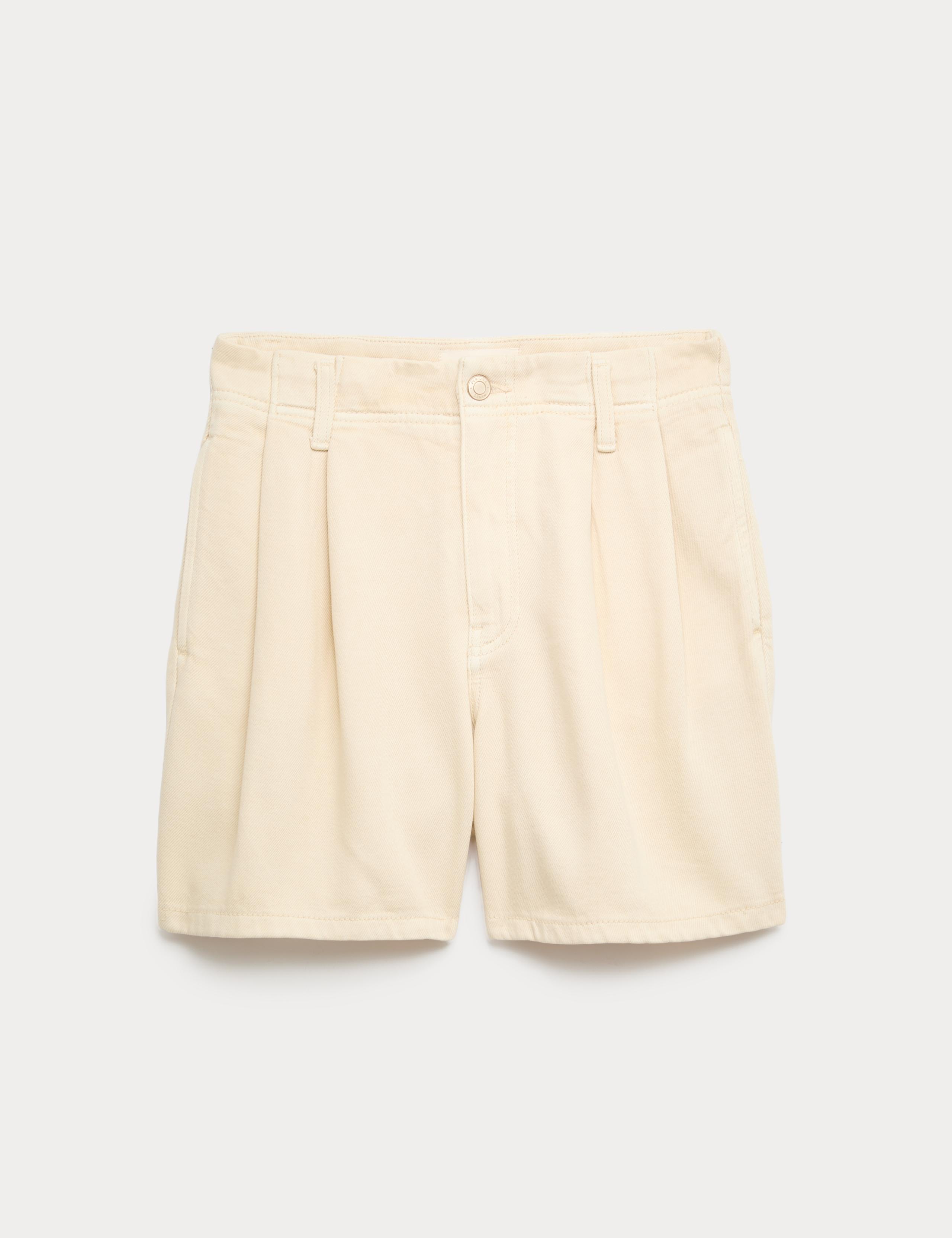 Cotton Rich Denim Pleated Shorts 2 of 5