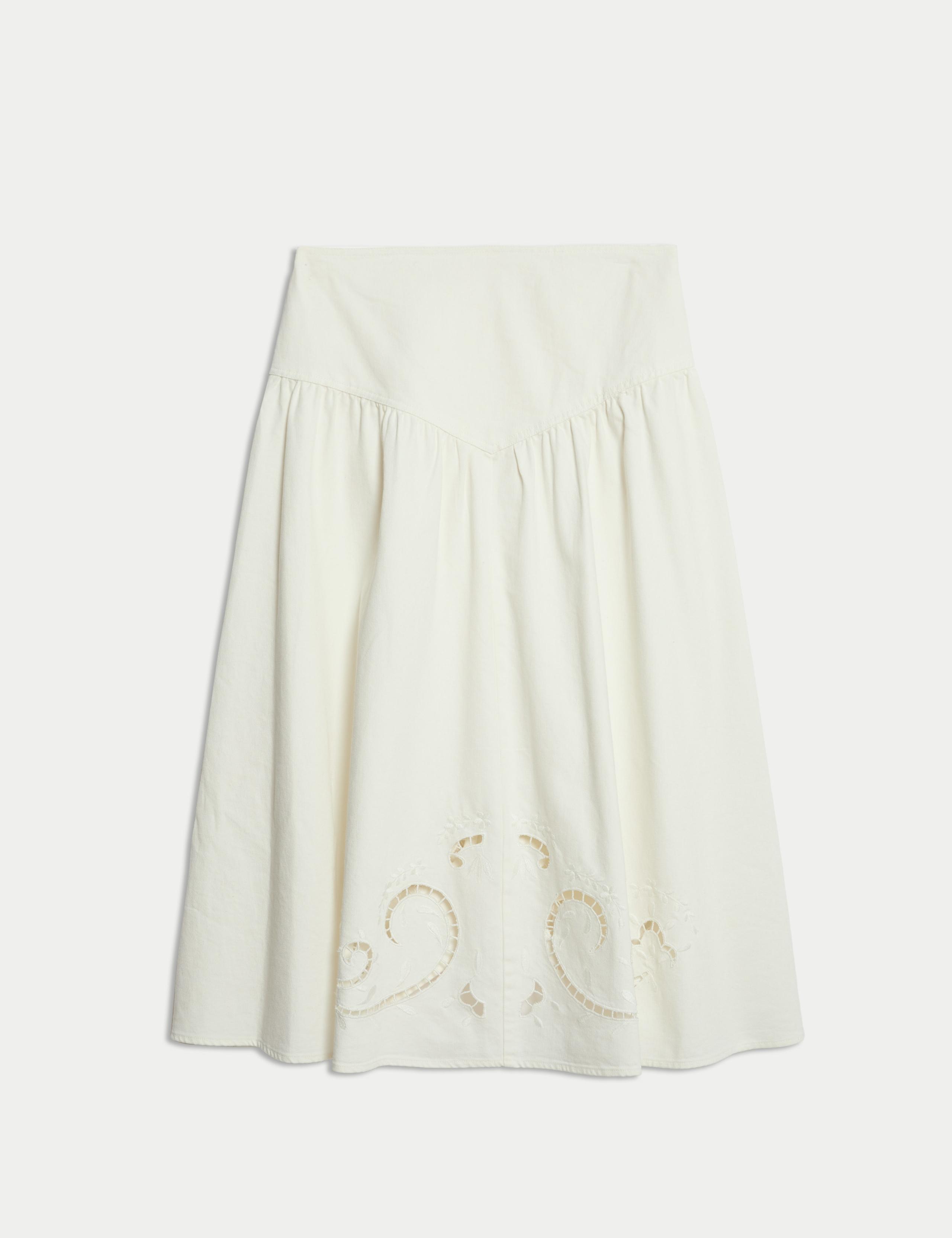 Denim Cutwork Detail Midi Skirt 2 of 4