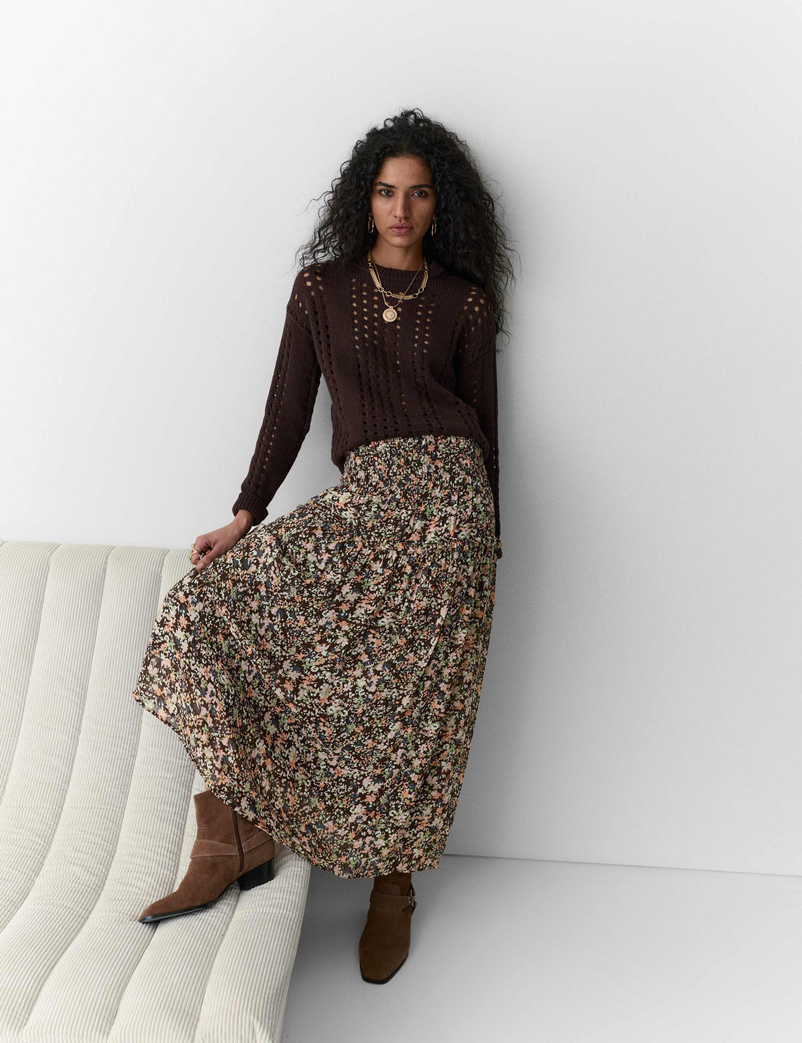 Floral Shirred Waist Maxi Tiered Skirt 1 of 5