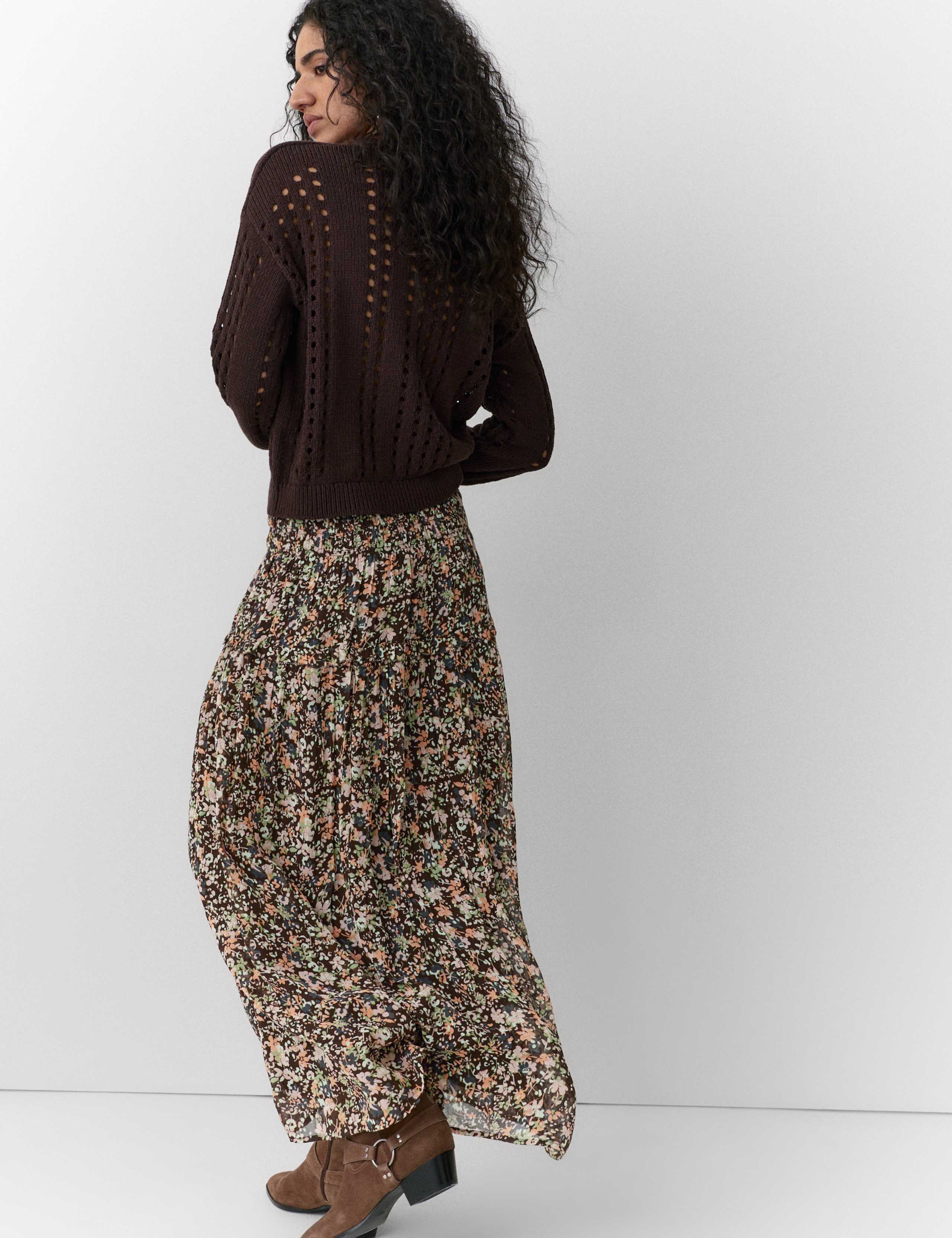 Floral Shirred Waist Maxi Tiered Skirt 3 of 5