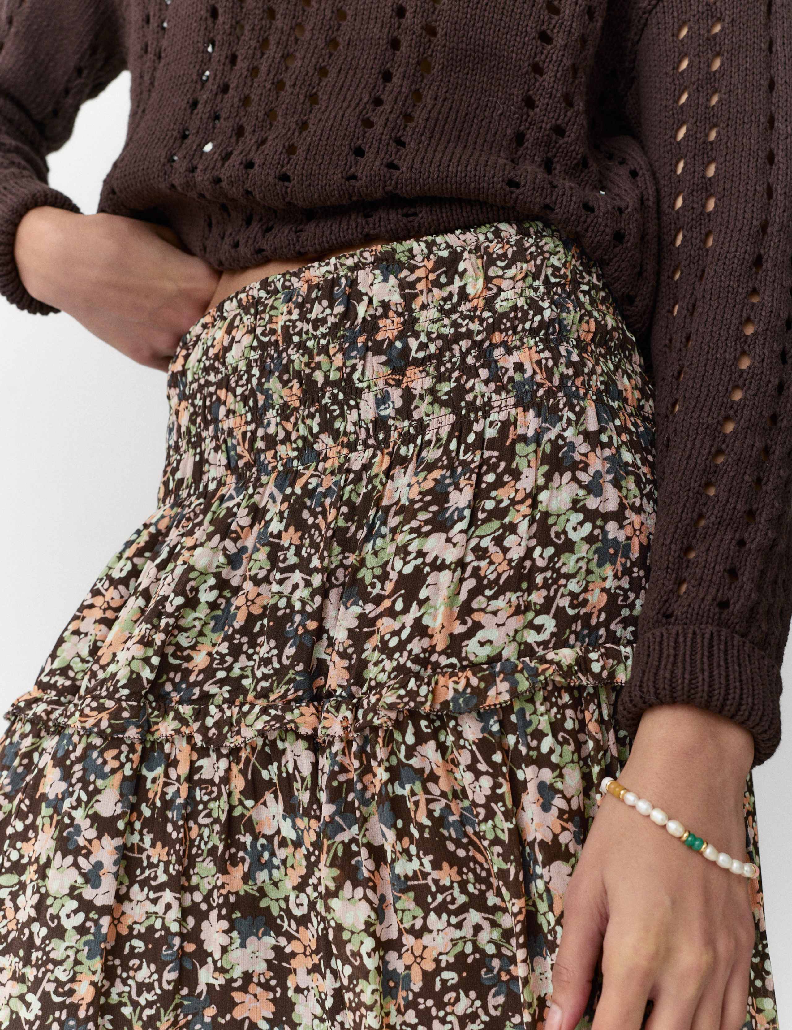 Floral Shirred Waist Maxi Tiered Skirt 4 of 5