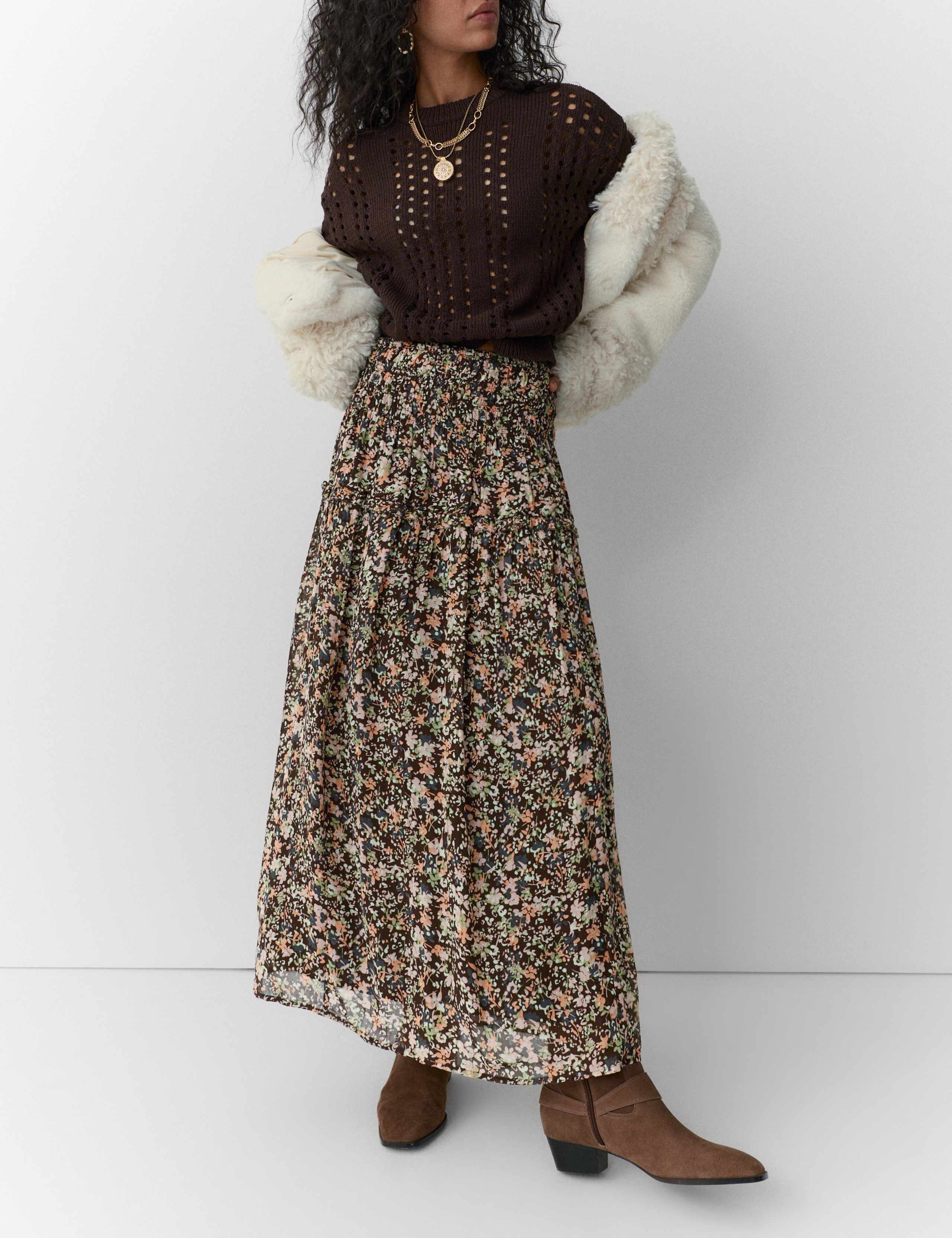 Floral Shirred Waist Maxi Tiered Skirt 5 of 5