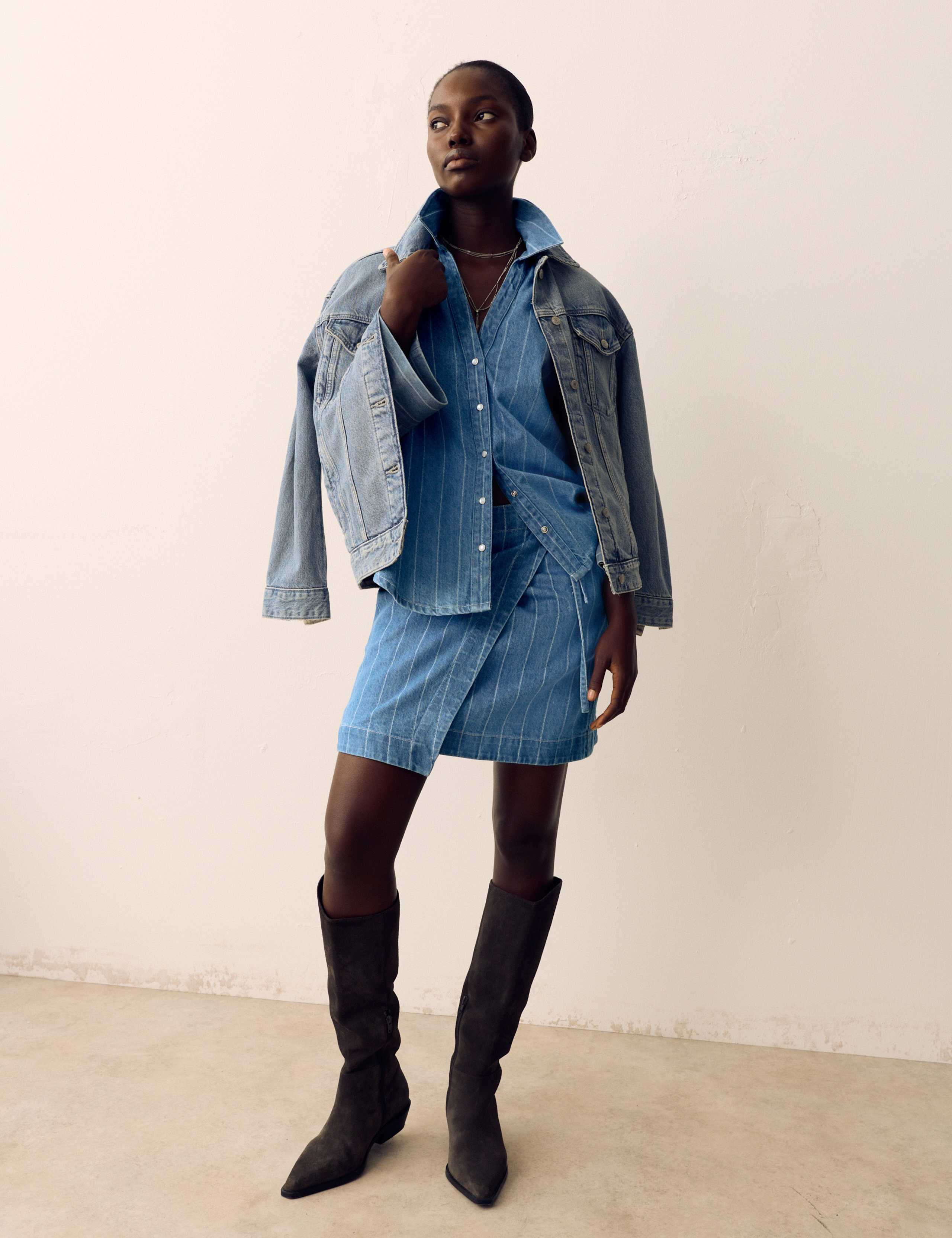 Denim Striped Mini Wrap Skirt 1 of 5
