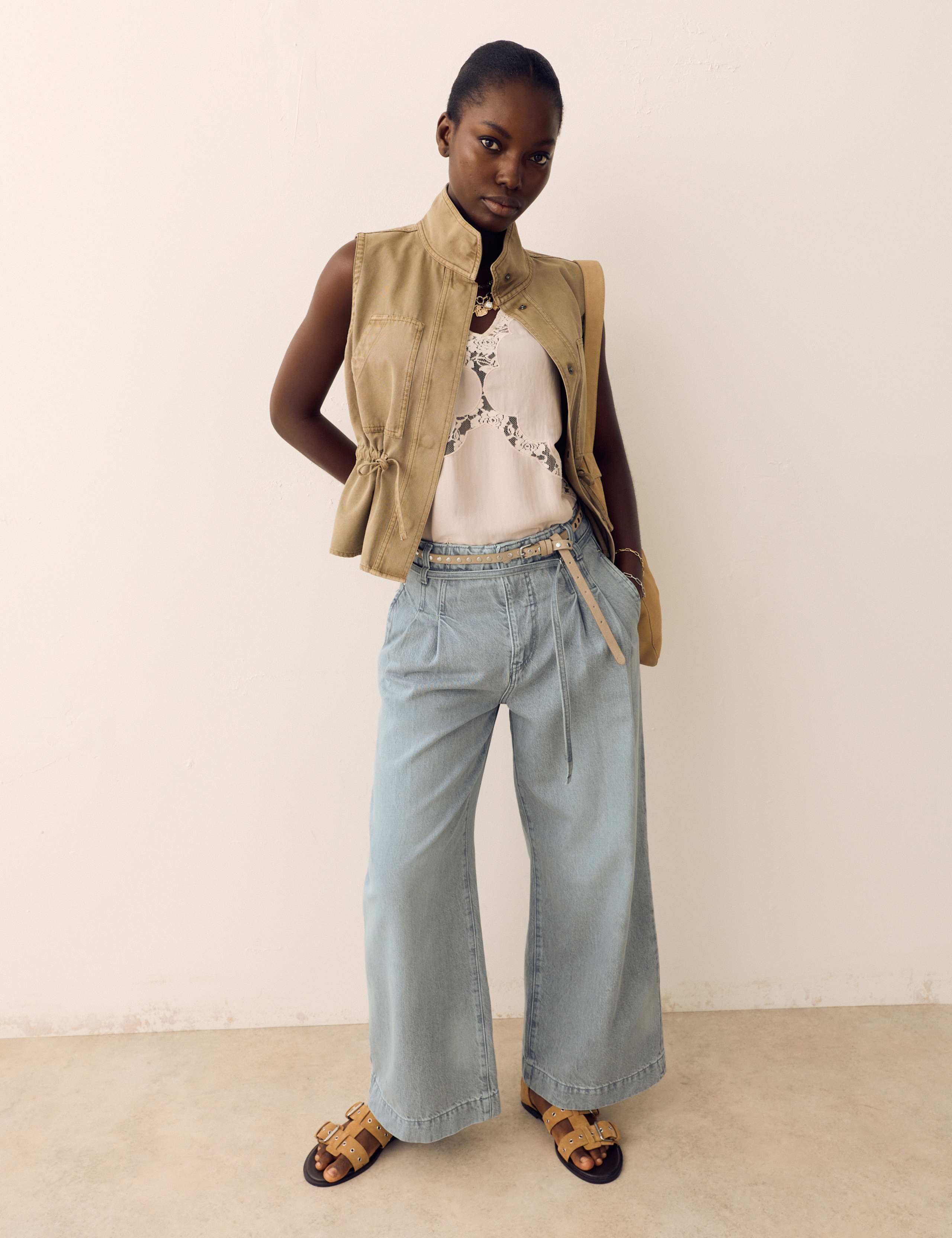 High Waisted Belted Slouchy Wide Leg Jeans 1 of 5