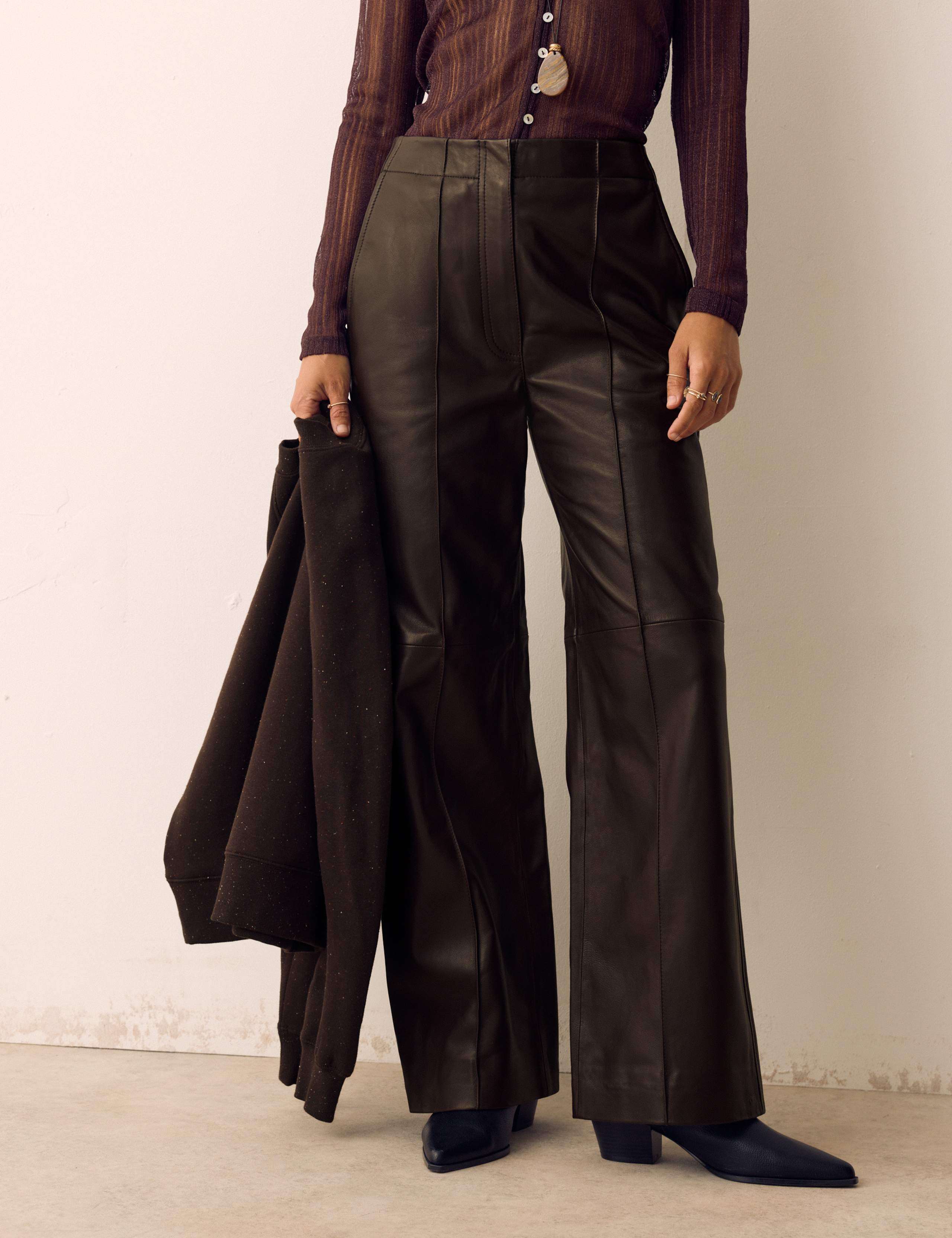 Leather Pintuck Straight Leg Trousers 3 of 5