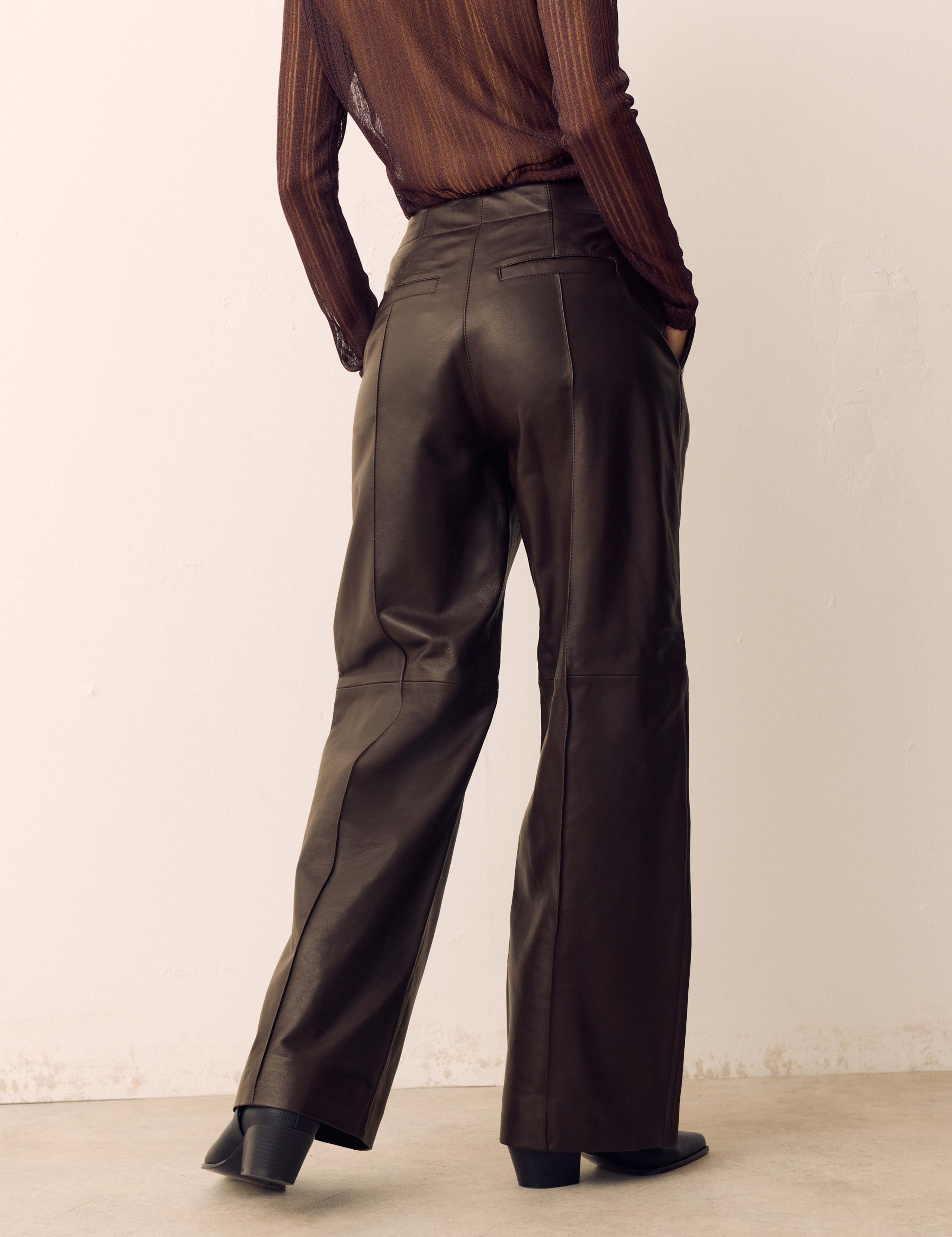 Leather Pintuck Straight Leg Trousers 4 of 5