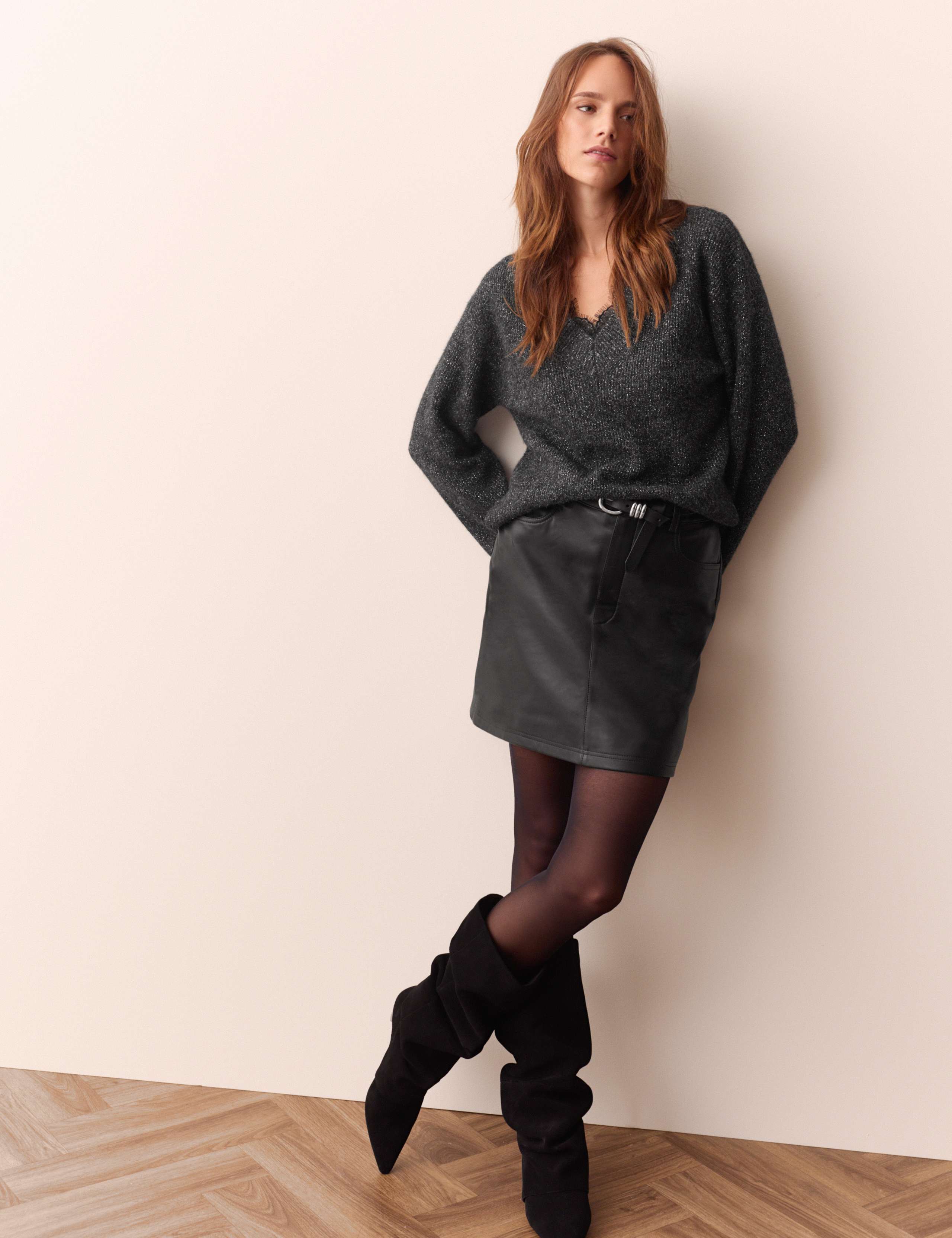Leather Mini A-Line Skirt 3 of 5