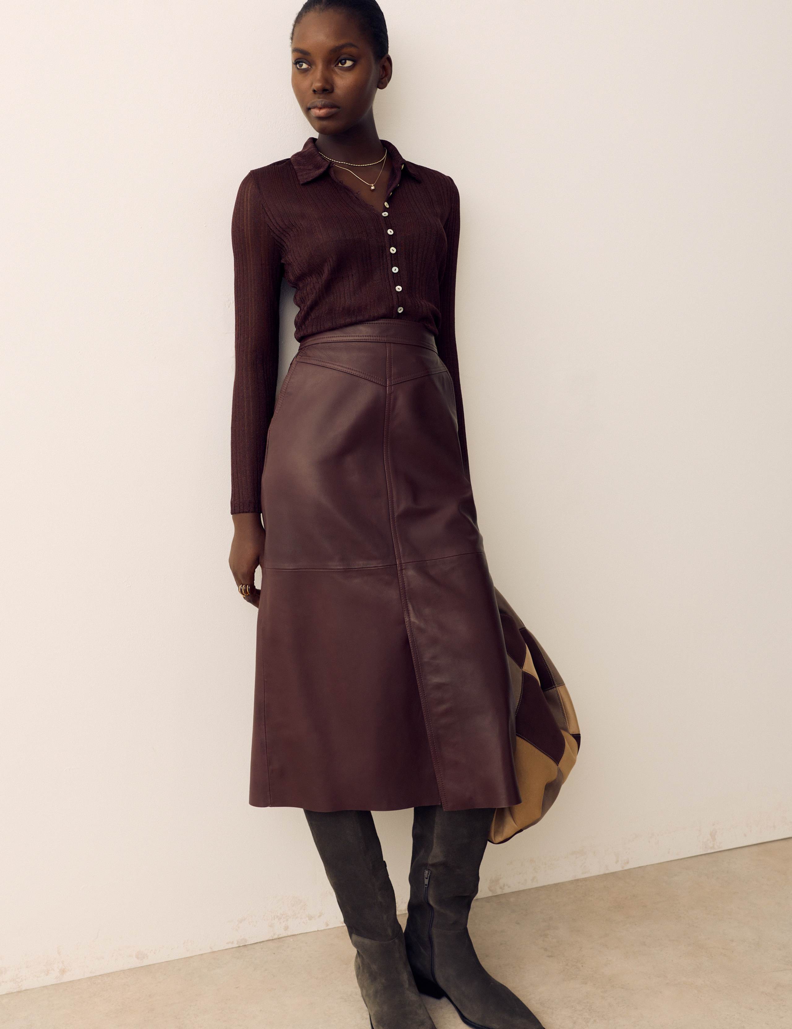 Leather Panelled Midi Column Skirt 1 of 6