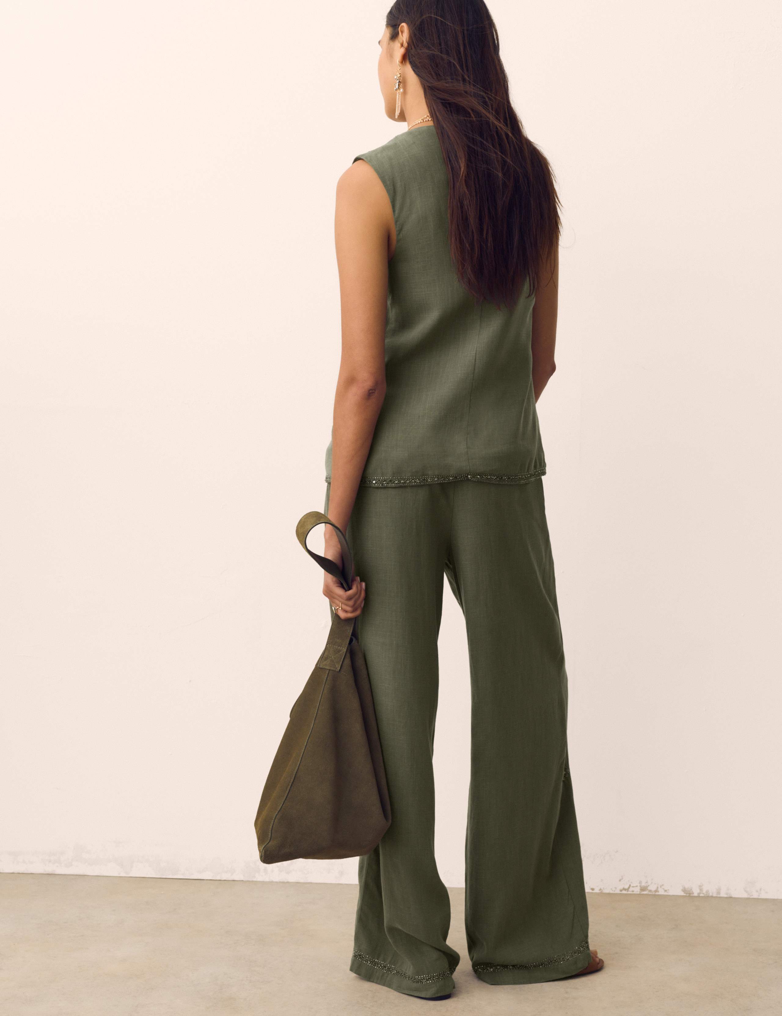 Lyocell Rich Embellished Wide Leg Trousers 4 of 6