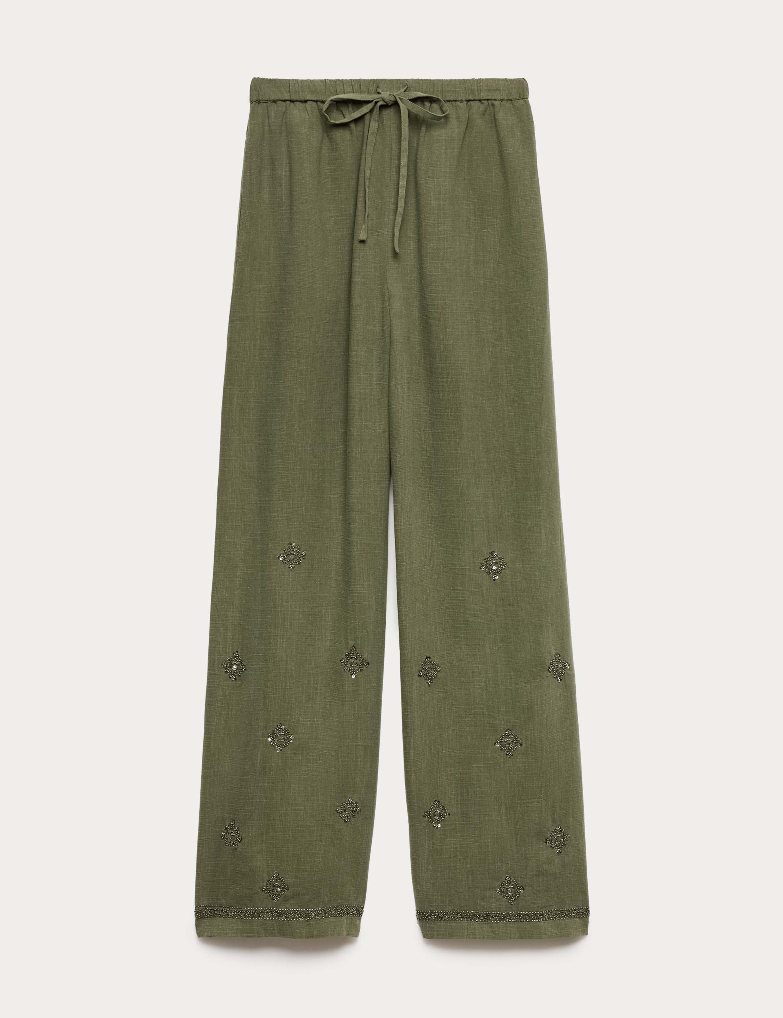 Lyocell Rich Embellished Wide Leg Trousers 1 of 1