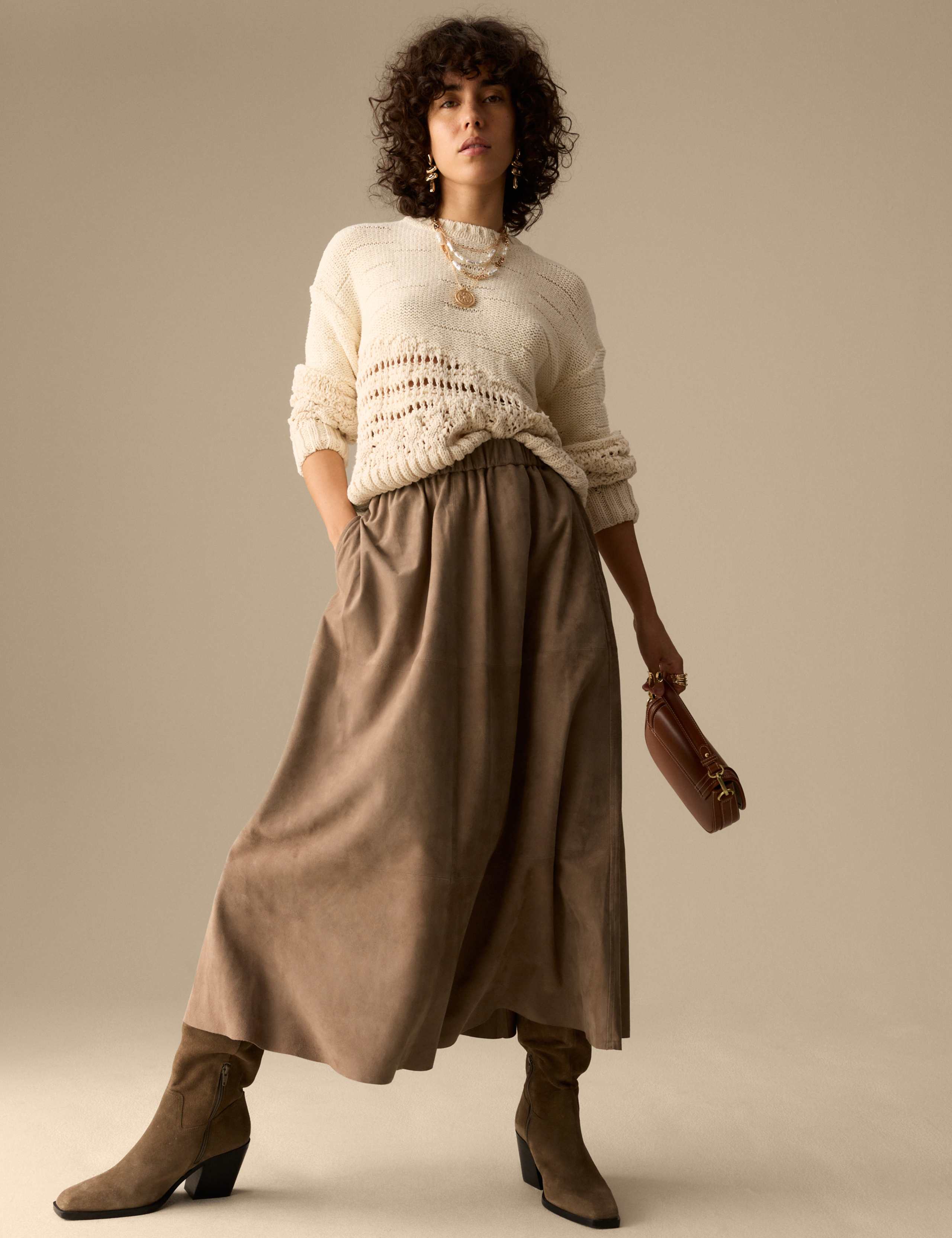 Suede Pleated Midi Skirt 4 of 5