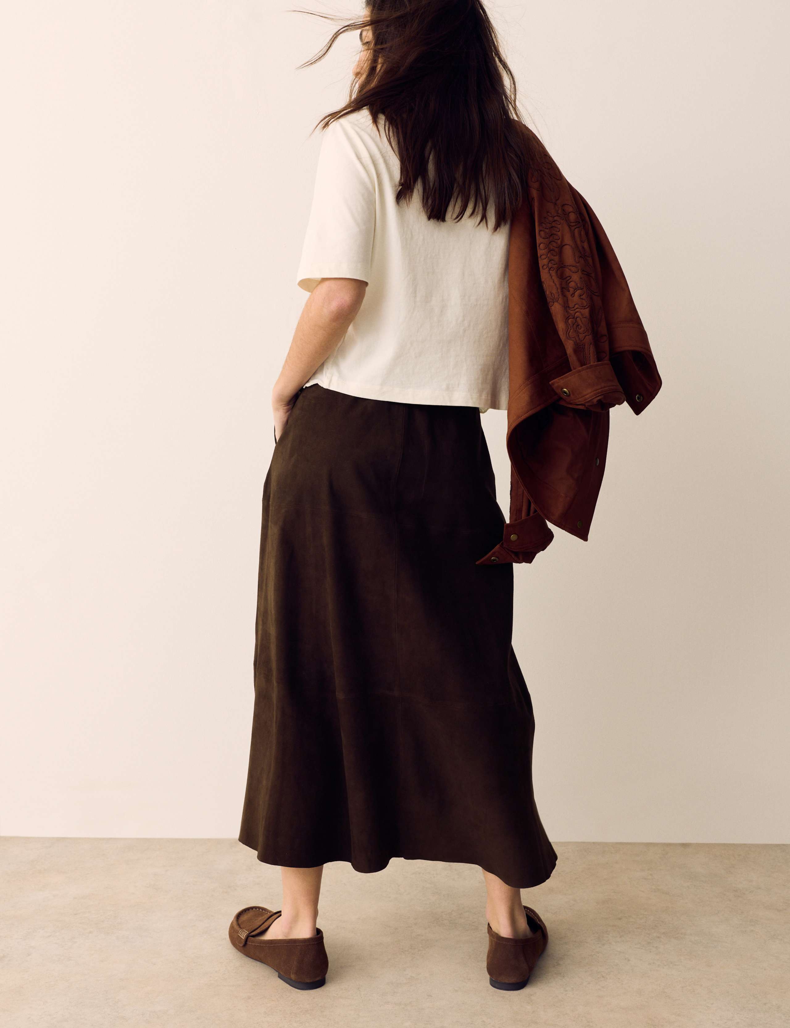 Suede Pleated Midi Skirt 4 of 5