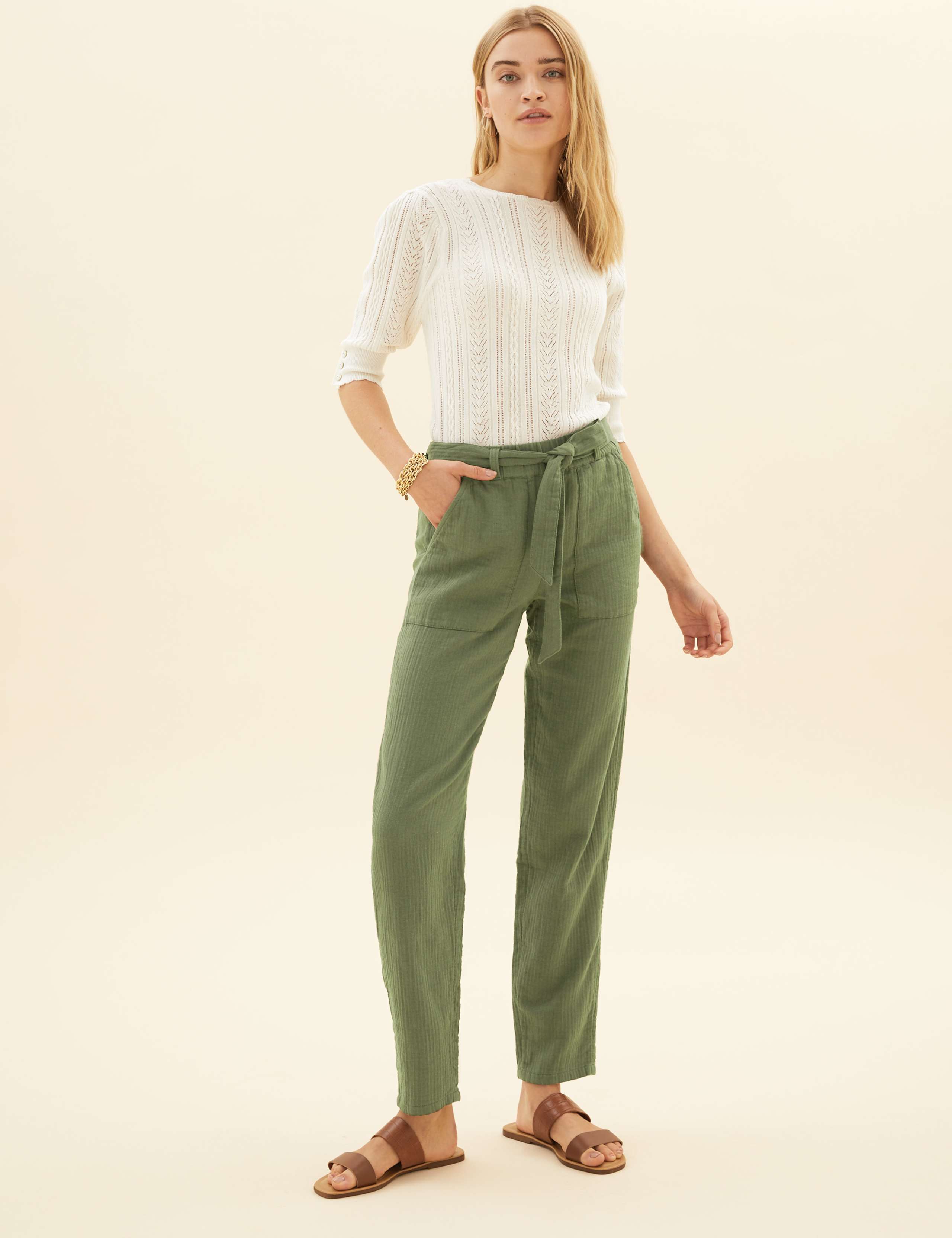 Pure Cotton Tapered Ankle Grazer Trousers 1 of 6