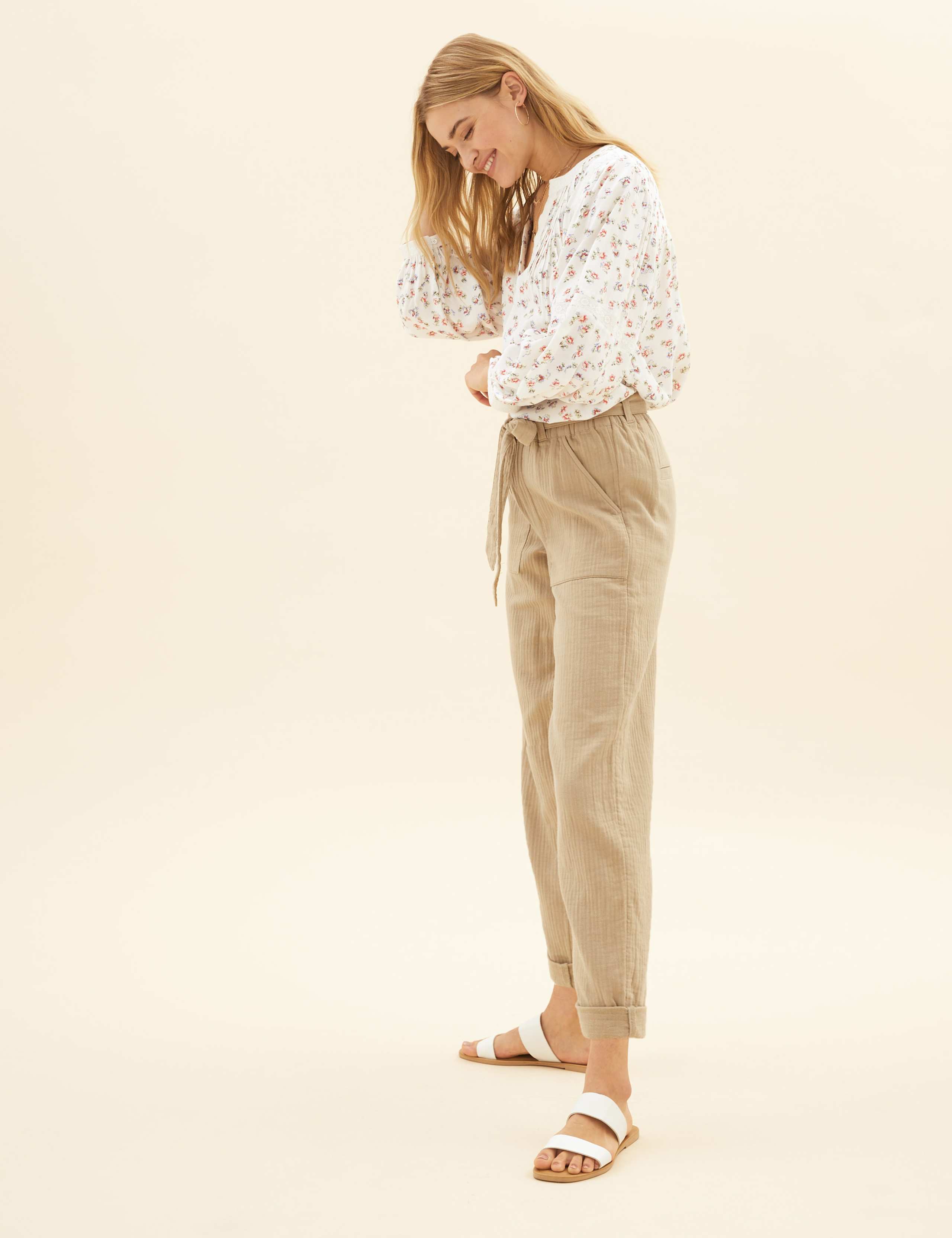 Pure Cotton Tapered Ankle Grazer Trousers 1 of 7