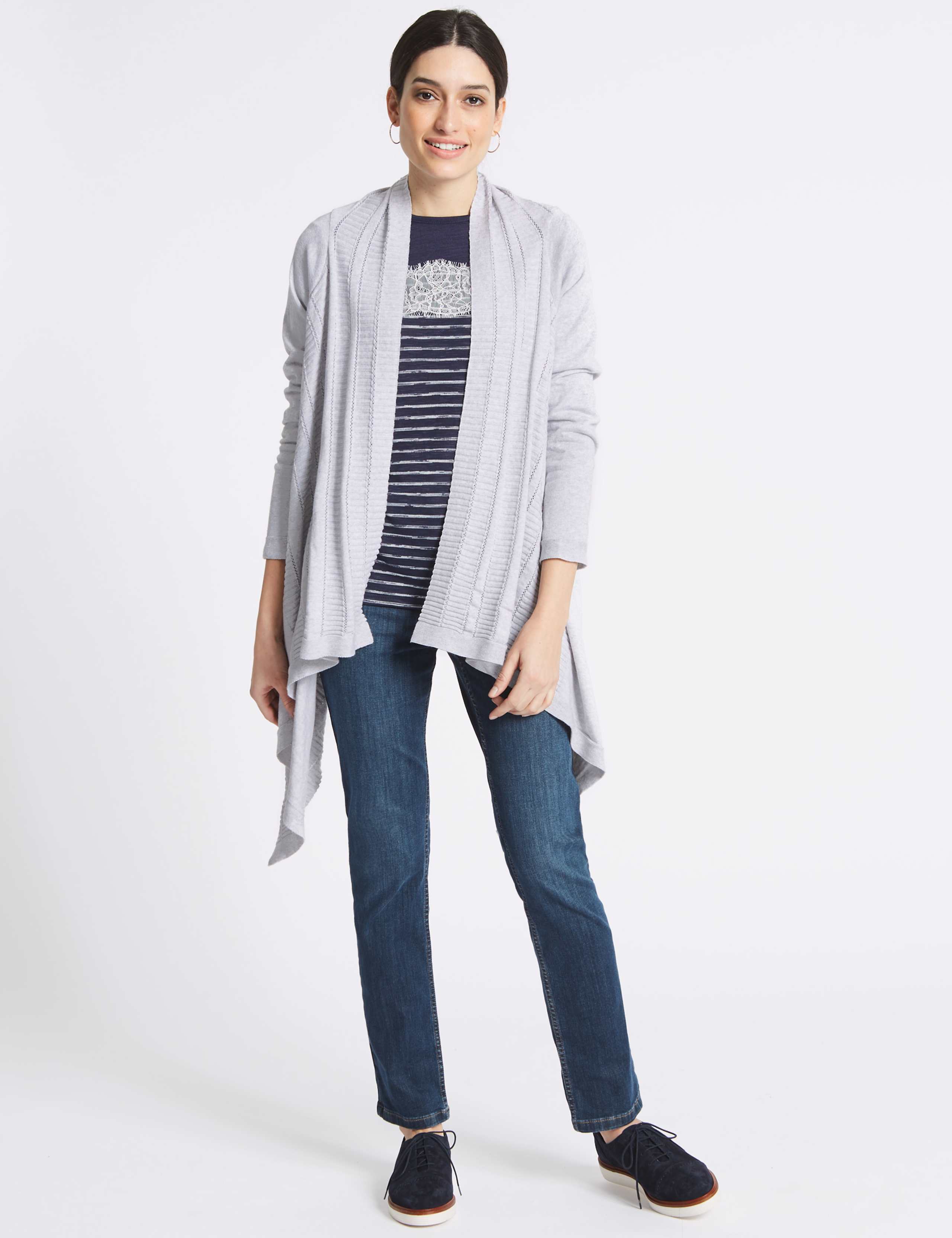 Pure Cotton Textured Waterfall Cardigan 1 of 4