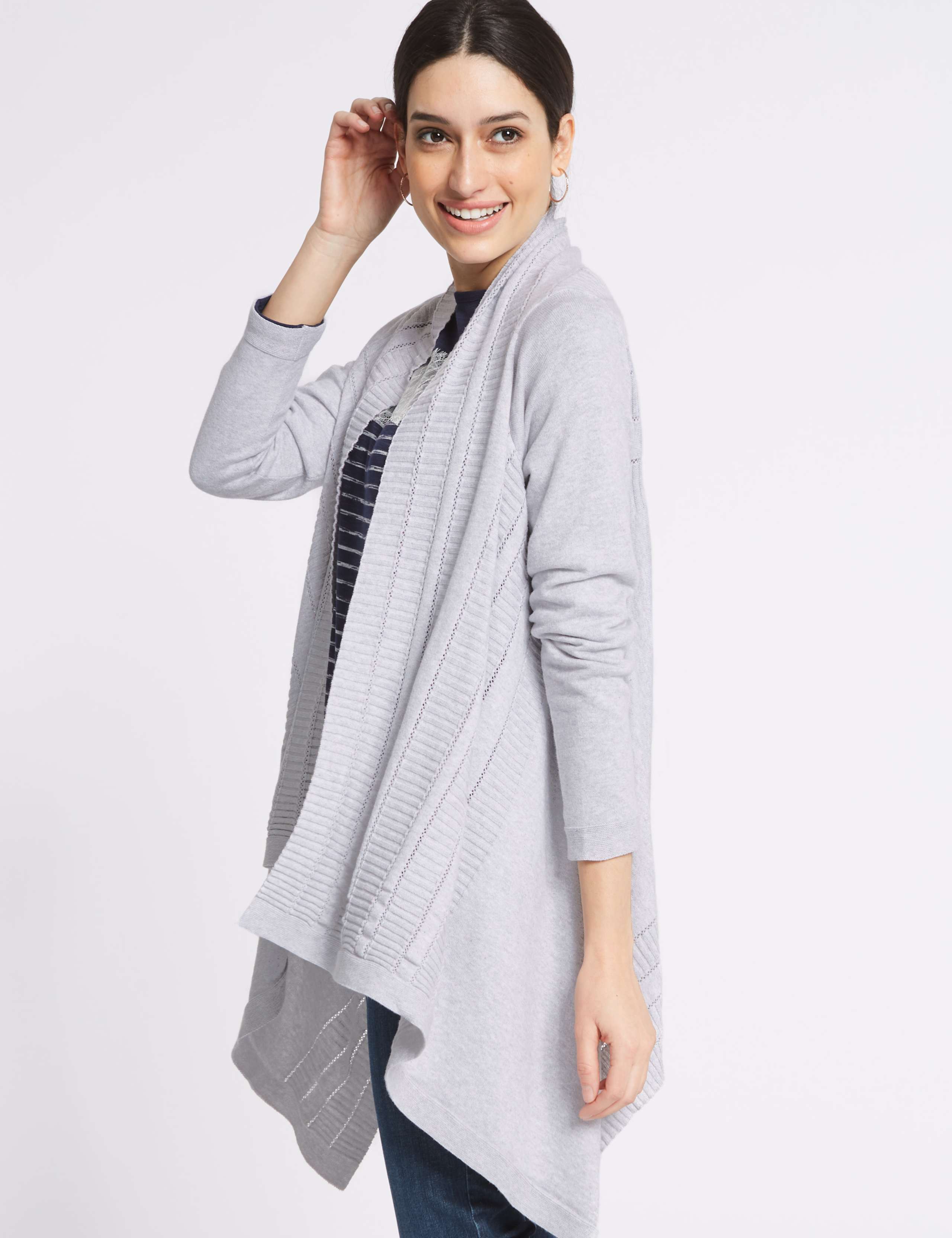Pure Cotton Textured Waterfall Cardigan 3 of 4
