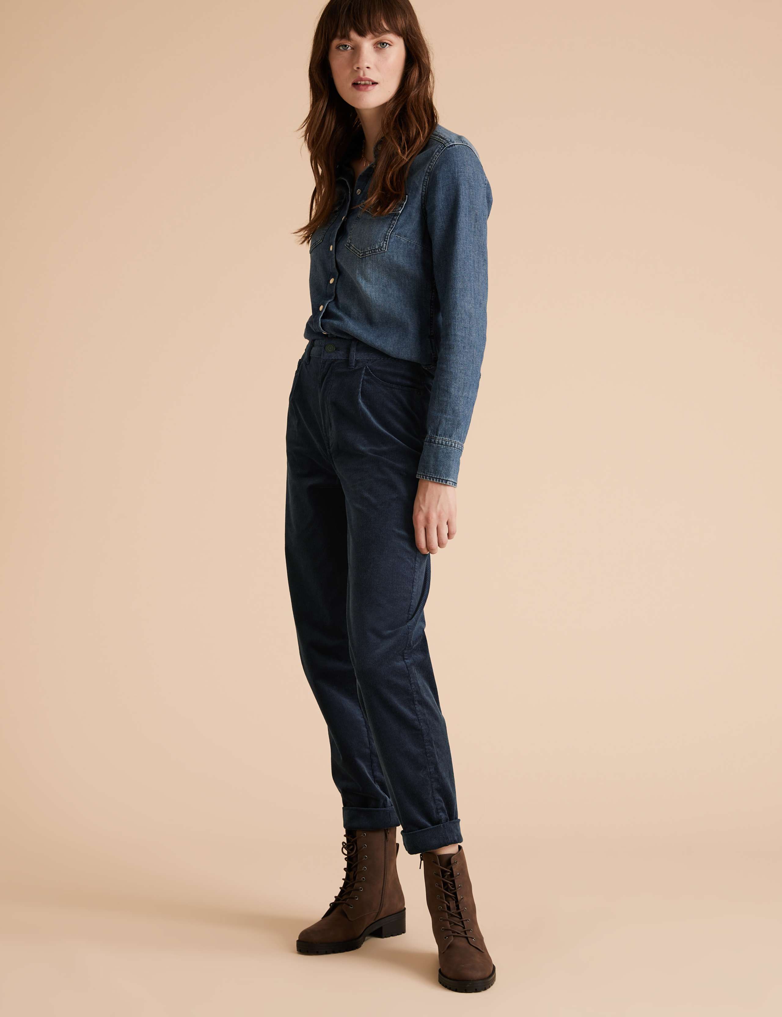 Cotton Rich Corduroy Ankle Grazer Trousers 1 of 5